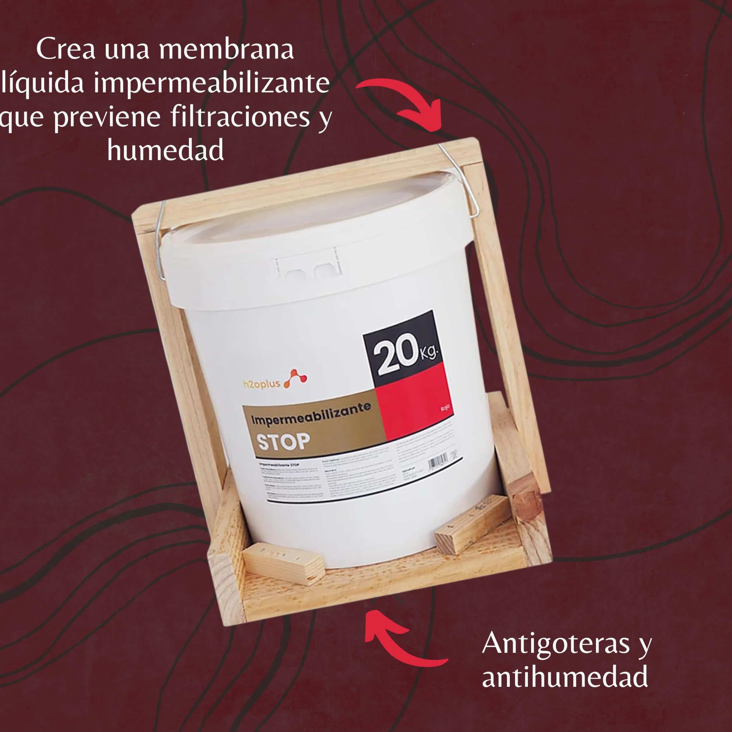 Elastyczna Powłoka Hydroizolacyjna STOP - Farba Wodoodporna na Tarasy i Dachy - 100% NATURALNY produkt na bazie wody, BEZ ZAPACHU rozpuszczalników chemicznych - Czerwony - 20KG (16,6L)