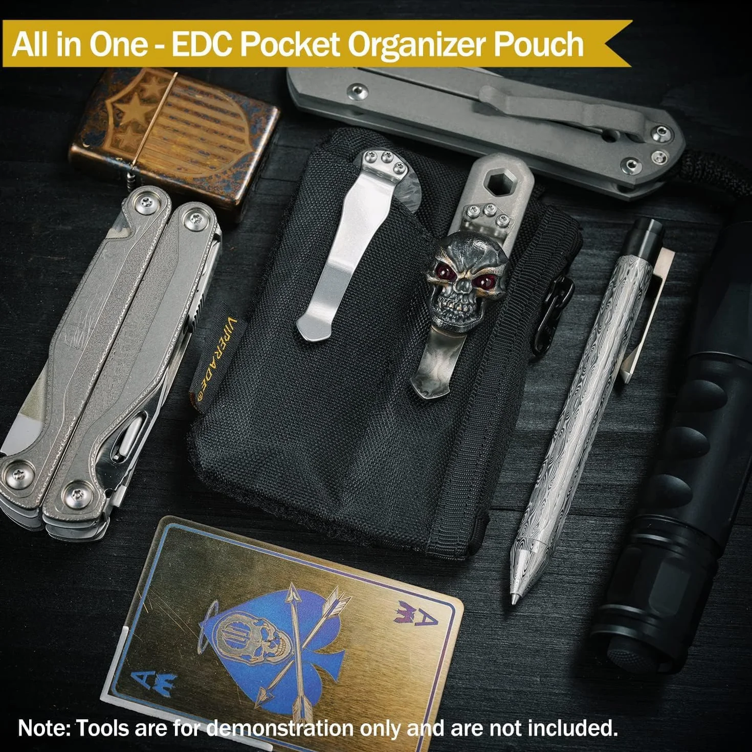 VIPERADE VE17 Mały woreczek EDC, organizer kieszonkowy EDC z obszarem naszywki DIY, mini woreczek EDC z kieszenią na zamek błyskawiczny, mała kieszeń na karty, 2 przegródki na EDC (czarna)