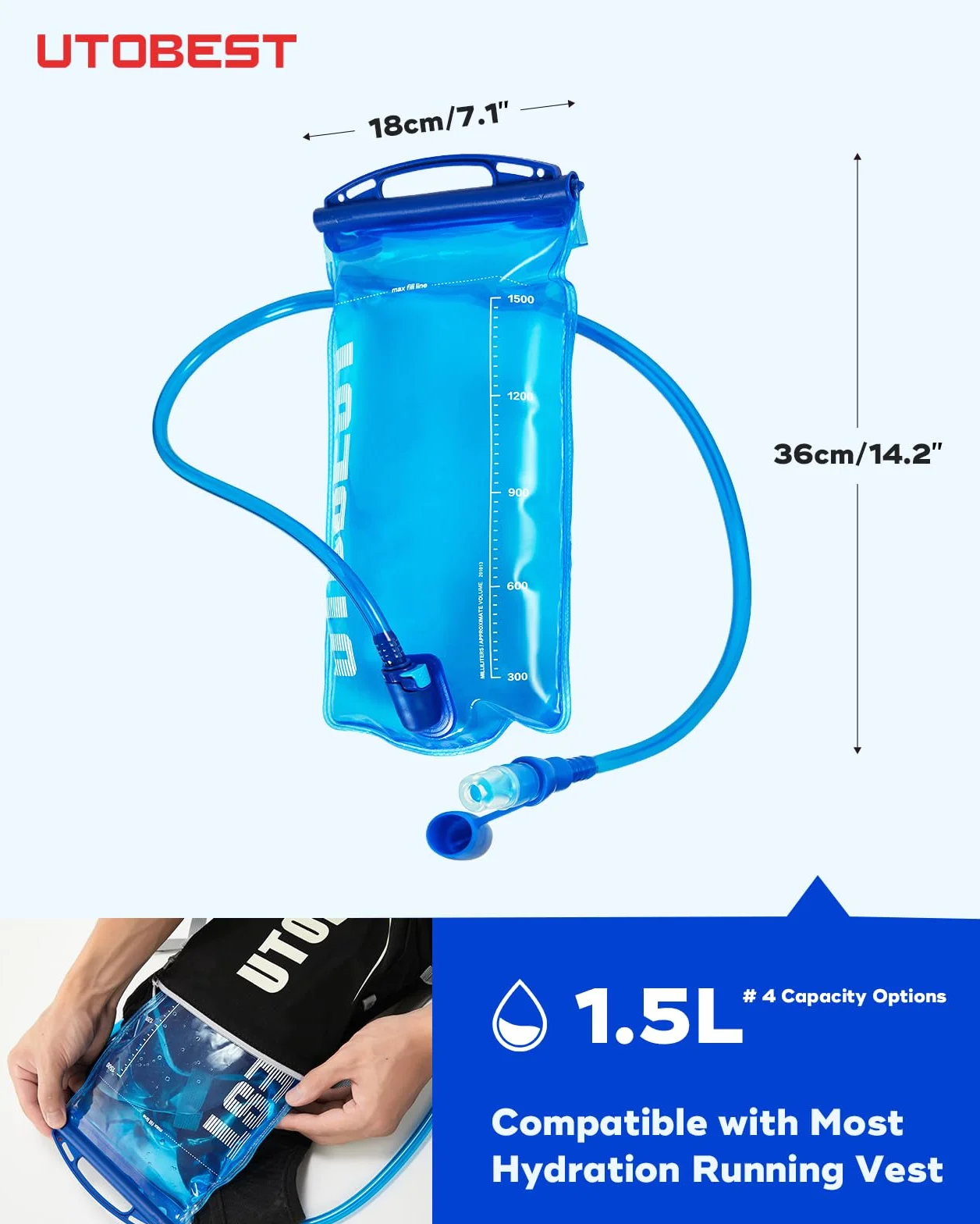 UTOBEST Torba na wędrówki z pęcherzem na wędrówki Plecak System Pack Zbiornik na wodę Kemping Pasuje 1 l 1,5 l 2 l 3 l