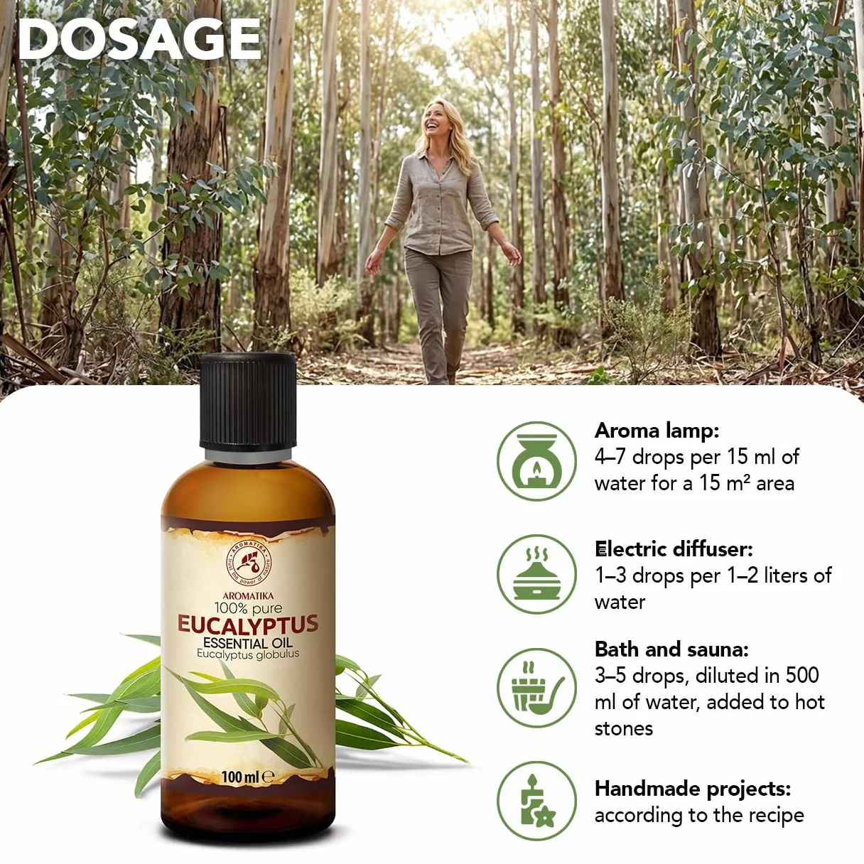 Olejek Eteryczny Eukaliptusowy 100 ml - Eucalyptus Globulus - Olejek Aromatyczny do Dyfuzora - Aromaterapia - Świece Zapachowe - Mydła - Odświeżanie Powietrza