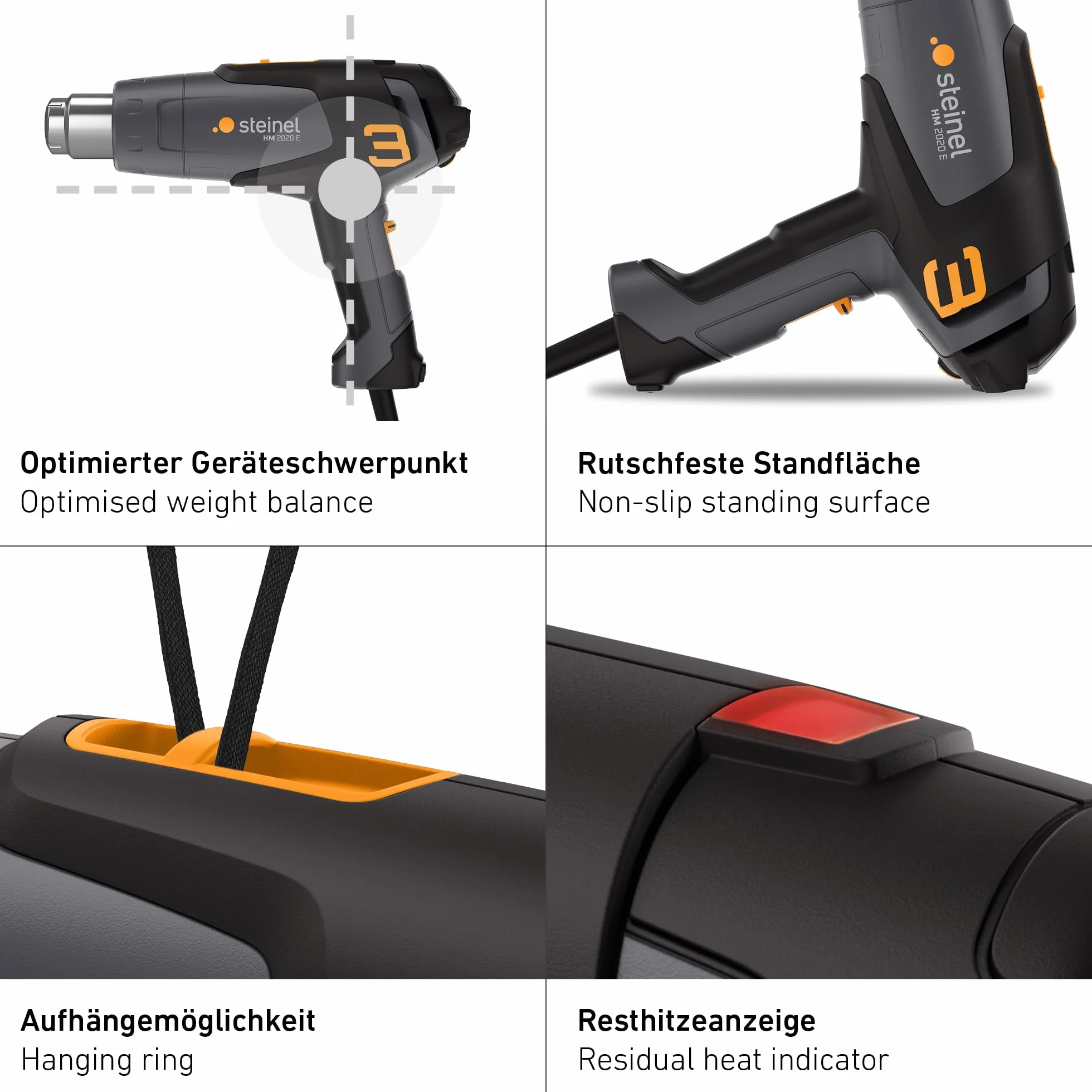 Steinel Pistolet na gorące powietrze HM 2020 E | 2200 W, wyświetlacz LCD, temperatura 80°-630°C, pistolet na gorące powietrze z grzałką ceramiczną, 150-500 l/min.