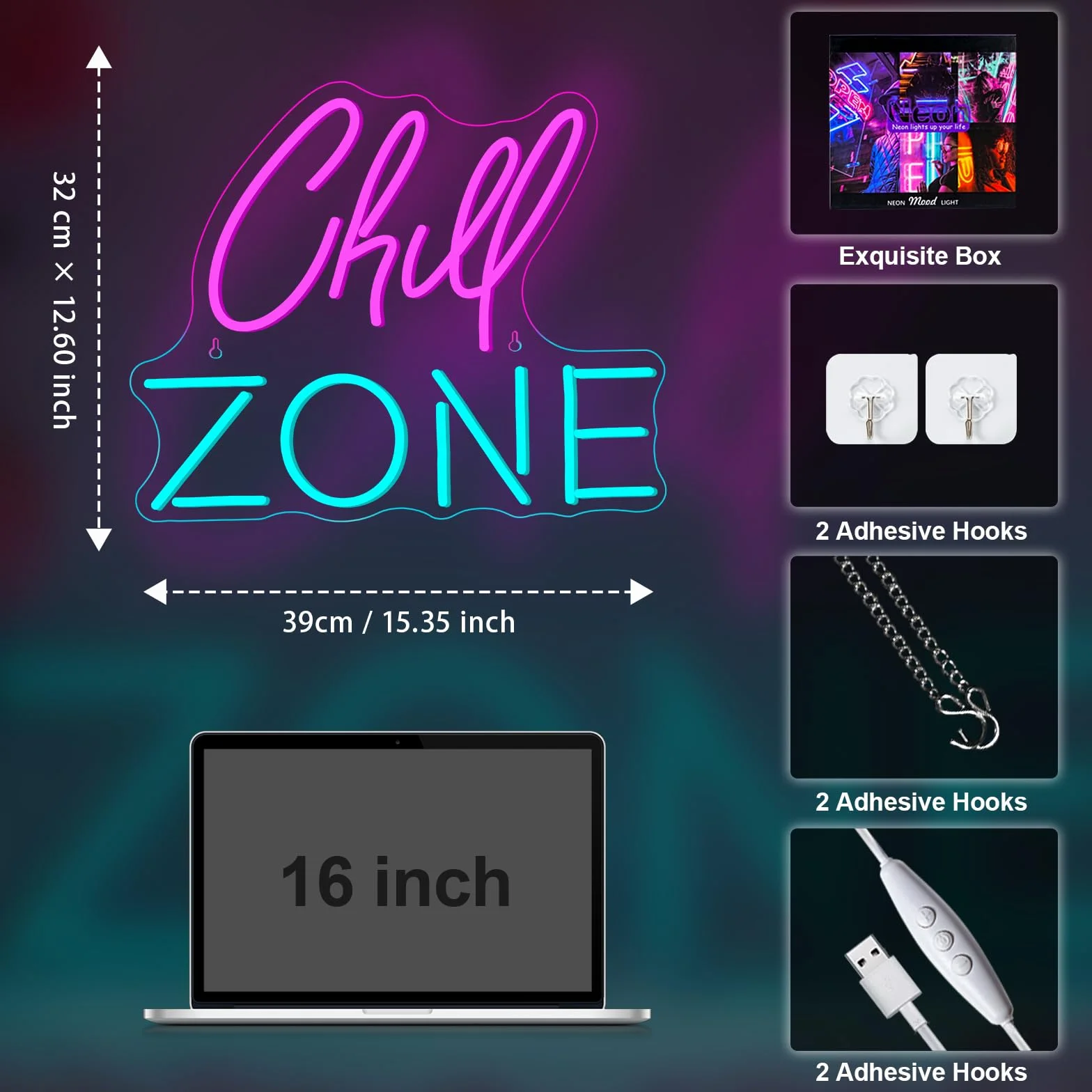 NYXEN Chill Zone nowy szyld LED, ściemniana, 39 x 32 cm, świecąca tabliczka na ścianę, do dekoracji sklepowych, kuchni, jadalni, baru domowego, sztuki ściennej, na prezent