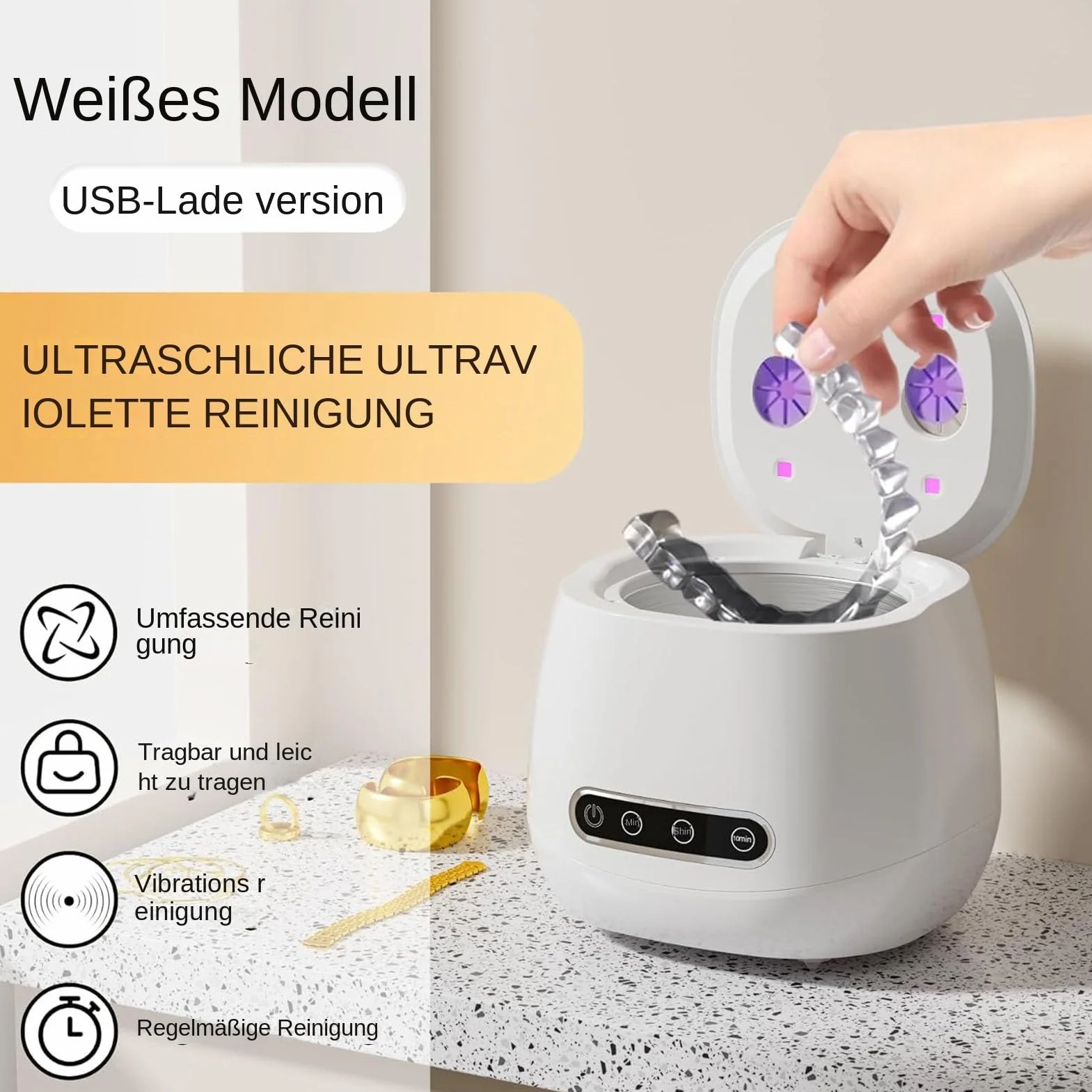 Środek do czyszczenia zębów, 52 kHz, ultradźwiękowe urządzenie do czyszczenia aparatów ortodontycznych, protektorów zębów, biżuterii, w podróży i w domu