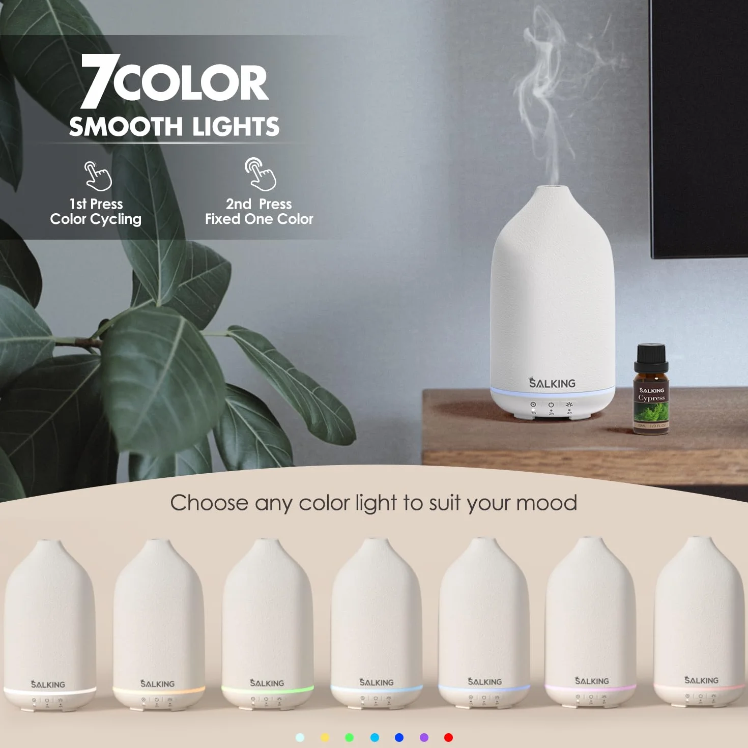 SALKING Dyfuzor olejków eterycznych ceramiczny 150 ml ultradźwiękowy z 7 kolorami LED