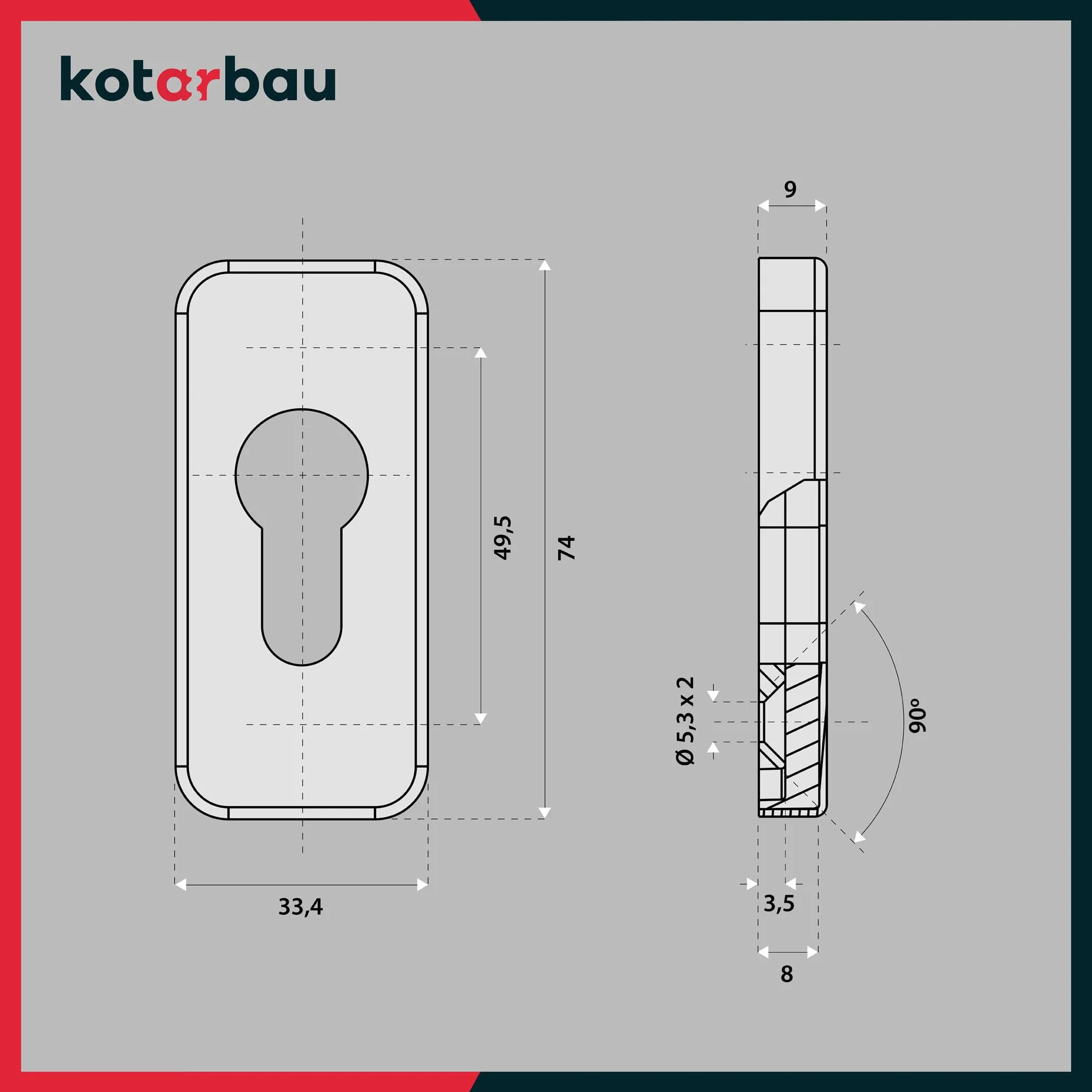 KOTARBAU Szyld górny prostokątny 74 x 34 mm Stal nierdzewna 2 szt.