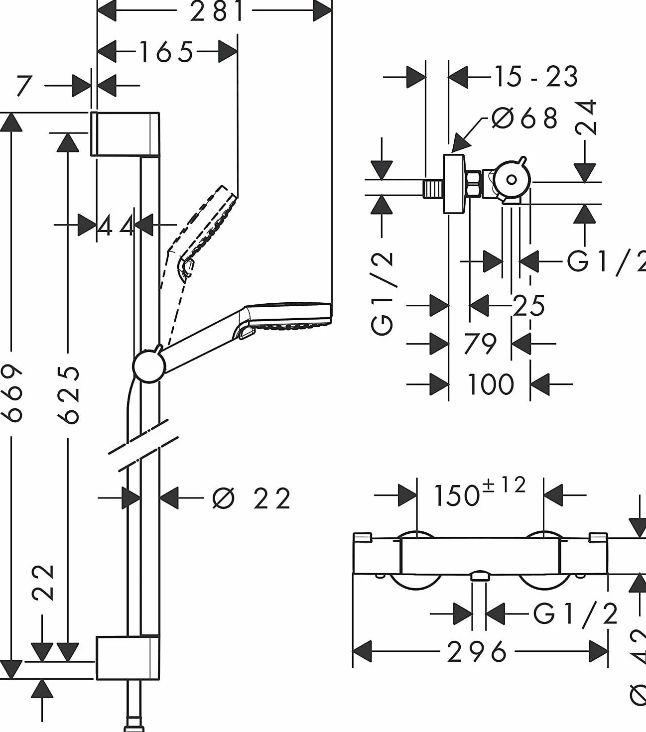hansgrohe Crometta - zestaw prysznicowy z główka prysznicowa, bateria termostatyczna, wąż prysznicowy 160 cm oraz drążek prysznicowy 65 cm, oszczędzająca wodę z 2-strumieniowa, biały/chrom, 27812400