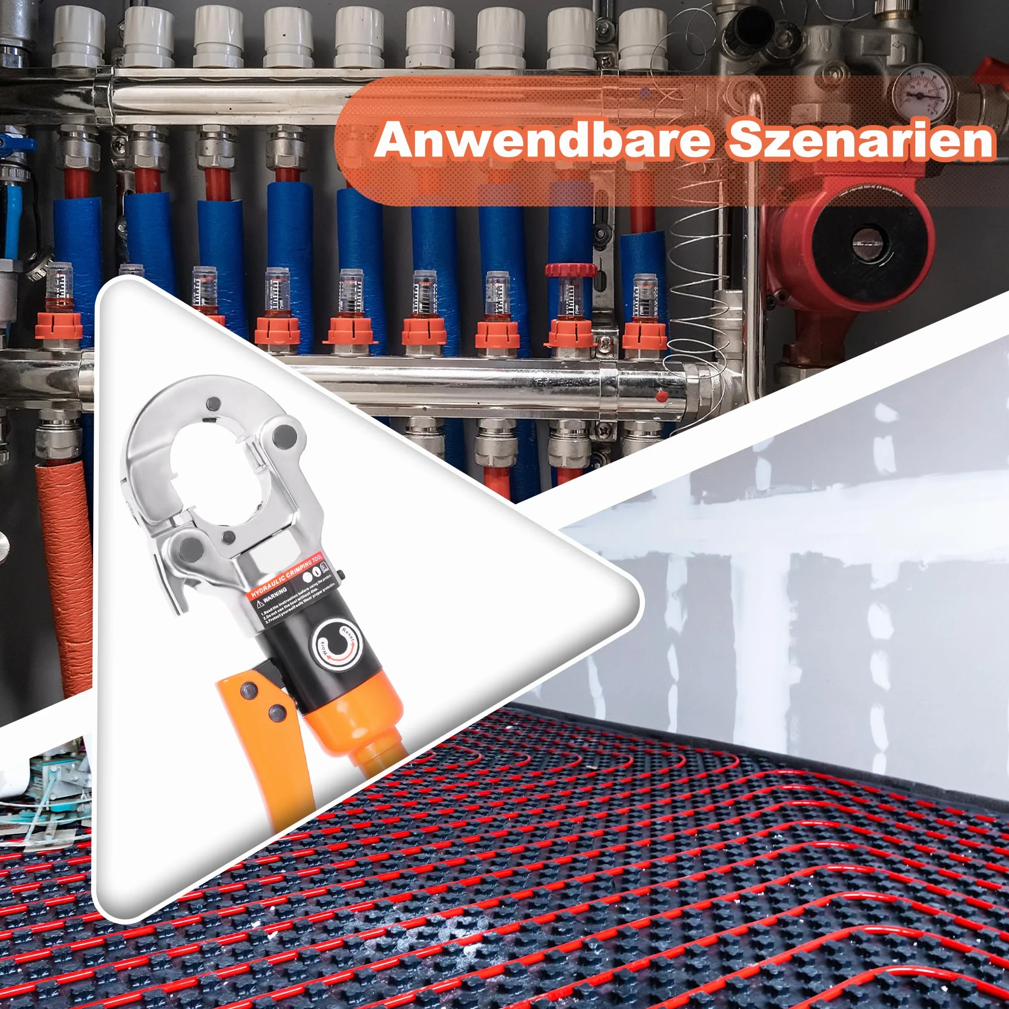 AMZCNC Profi Presszange TH-Kontur 16-20-26-32 Zestaw narzędzi do zaciskania z obrotowym 360° uchwytem, do rur kompozytowych z złączkami TH-Kontur, wkładki do zaciskania TH16, TH20, TH26, TH32 w
