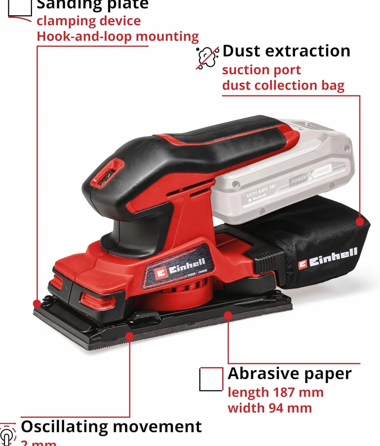 Einhell Power X-Change akumulatorowa szlifierka mimośrodowa TE-OS 18/187 Li Solo 18V