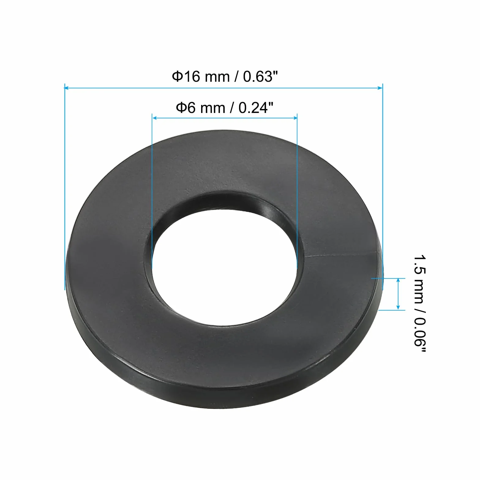 PATIKIL Podkładki gumowe M6, okrągłe, 80 sztuk, 6 mm, średnica 16 mm, średnica 1,5 mm, zestaw gumowych uszczelek do rury kranowej, śruby mocujące, czarne