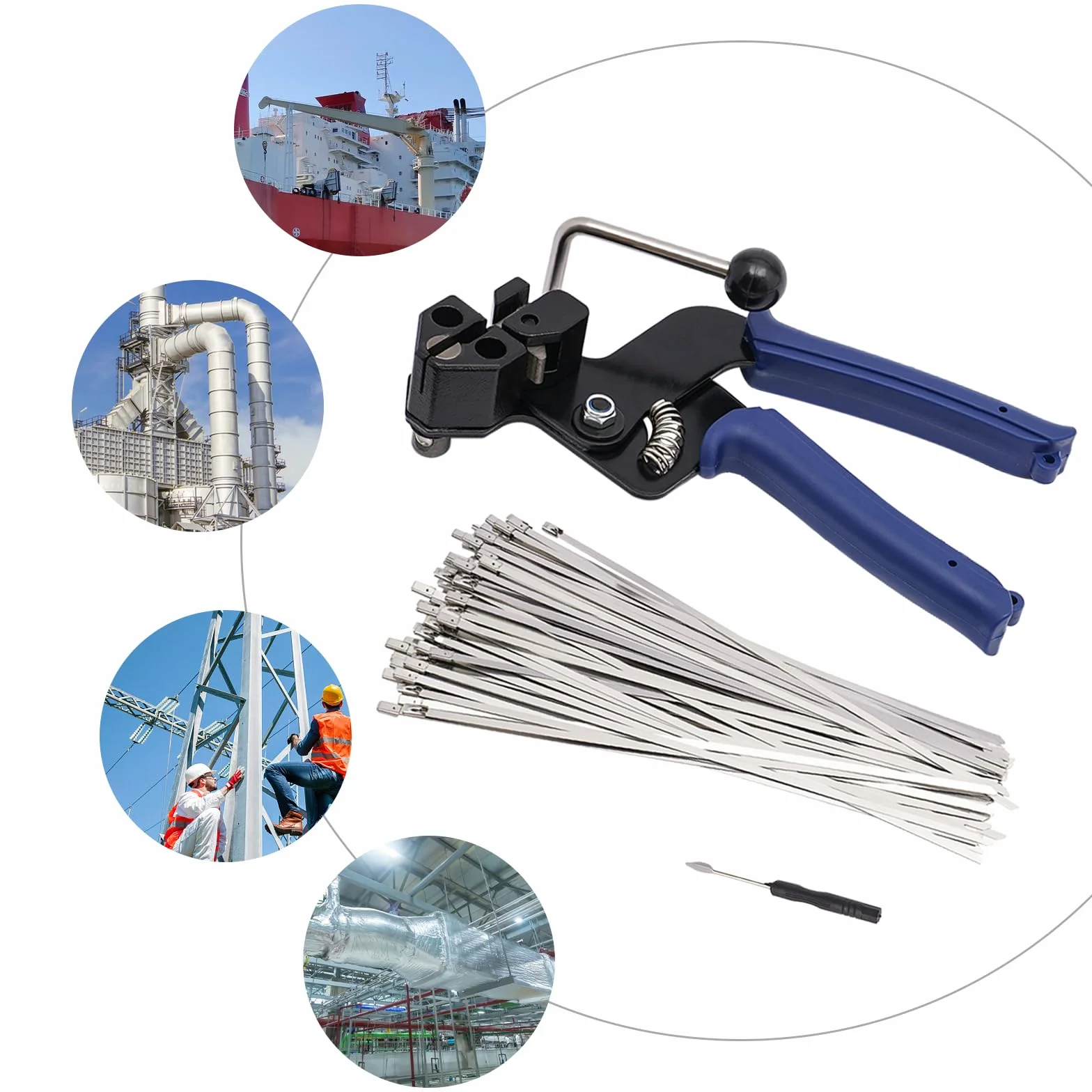 100 sztuk opasek kablowych ze stali nierdzewnej + opaski kablowe, szczypce do opasek kablowych, metalowe narzędzie do opasek kablowych ze stali nierdzewnej, narzędzie do zaciskania ciętych opasek