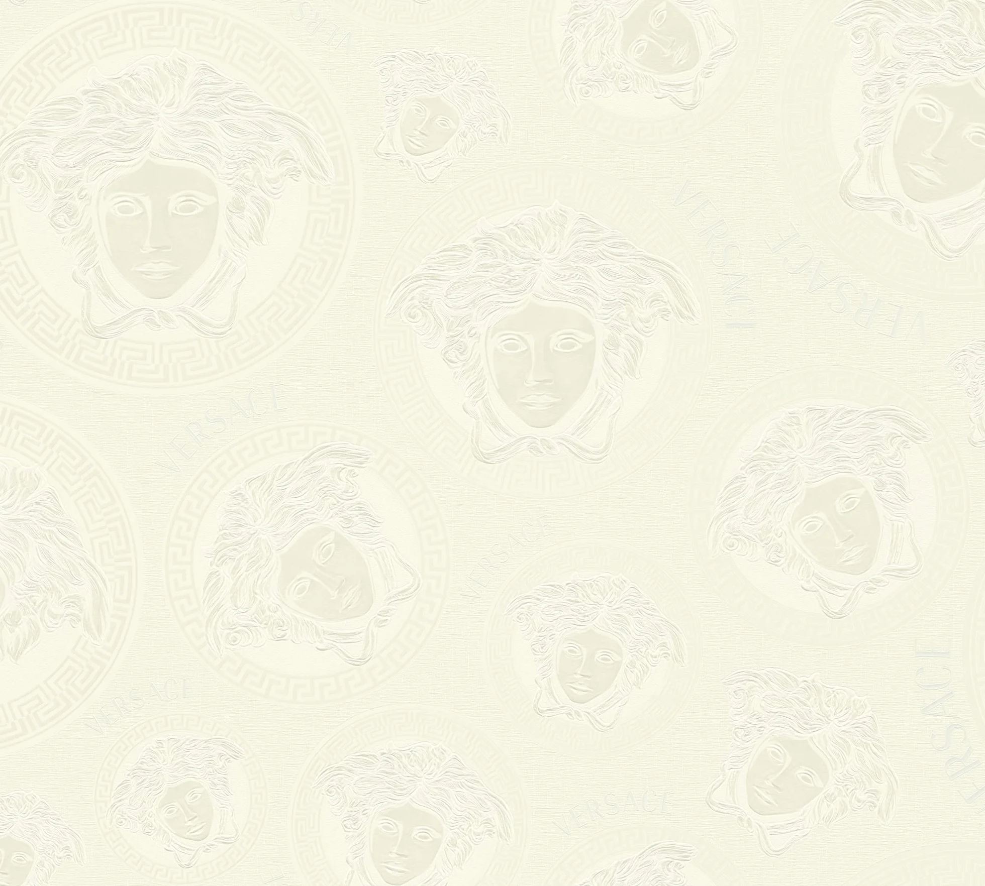 VERSACE WALLPAPER kremowa biała luksusowa tapeta na flizelinie logo Meduza lekko błyszcząca 386116 10,05 x 0,70 m Made in Germany