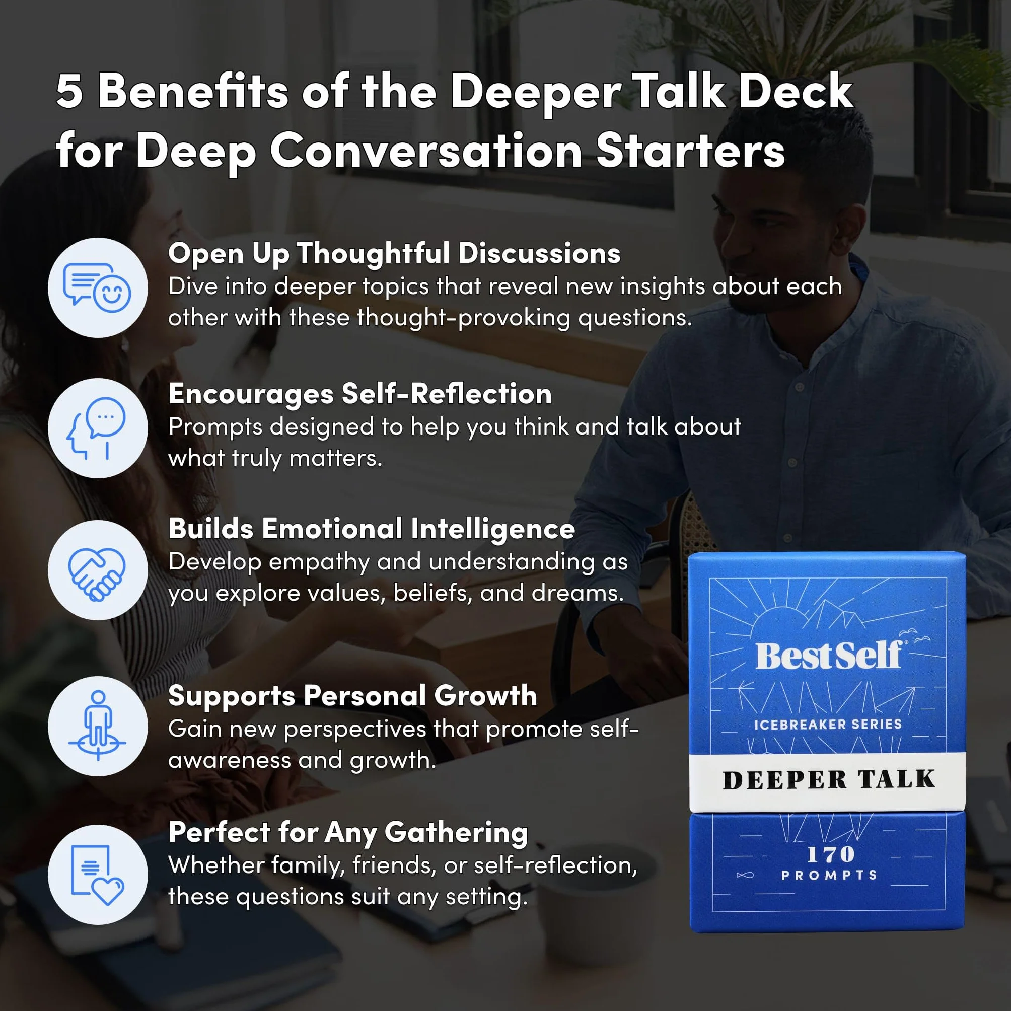 BestSelf Conversation Starter DeepTalk Deck – 150 podpowiedzi, narzędzie do nawiązywania i wzmacniania relacji