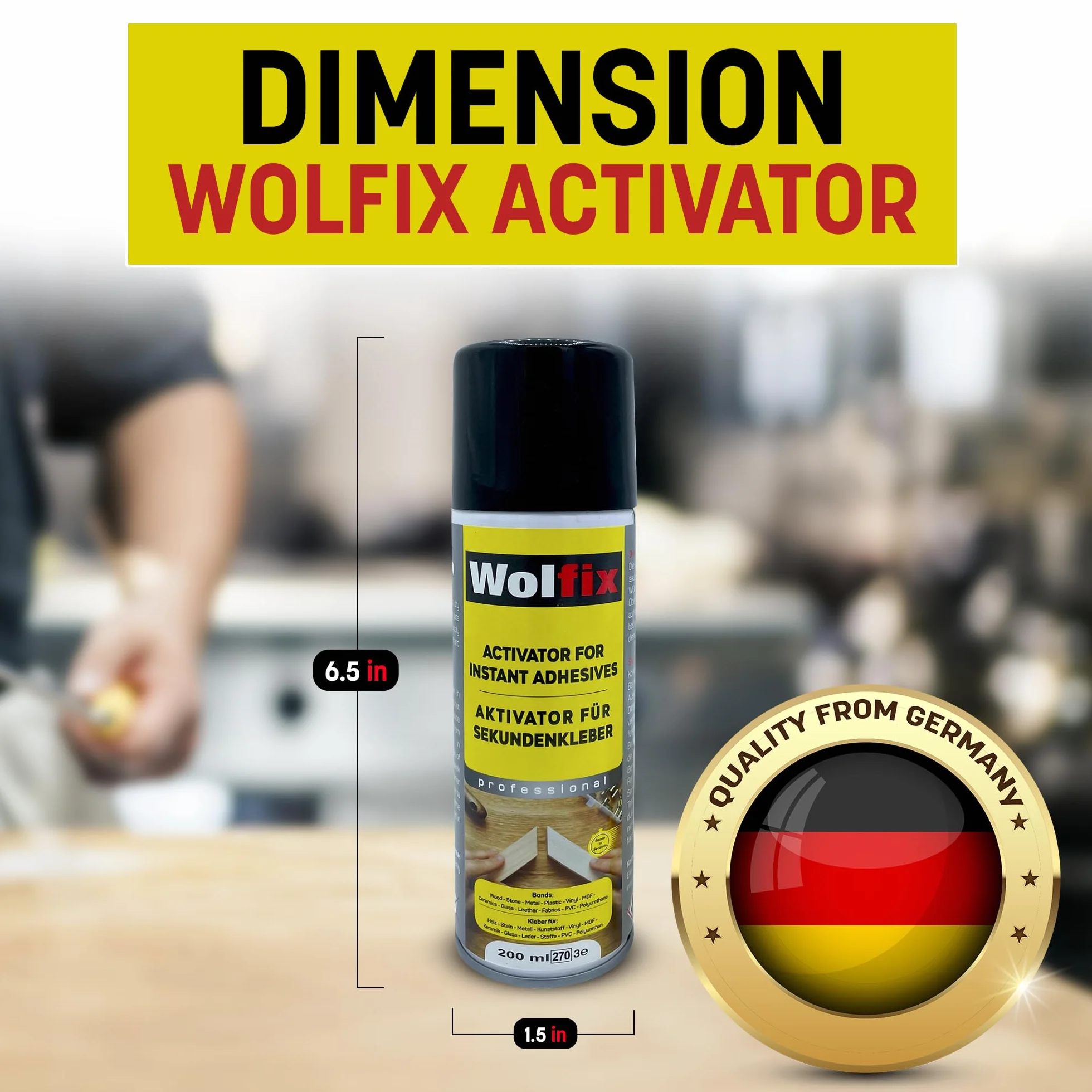 Wolfix Aktywator do kleju błyskawicznego 200 ml, super klej, aktywator w sprayu cyjanoakrylan – formuła turbo zapewnia natychmiastową przyczepność i długotrwałe rezultaty (5)