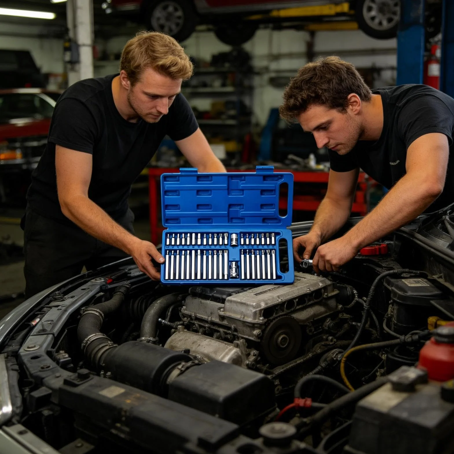 Zestaw nasadek 3/8 Wytrzymałe narzędzia ręczne spline i hex | 40-elementowy Zestaw Nasadek Bitowych z Napędem Momentowym Do Motoryzacji, Samochodów, Ciężarówek, Motocykli, Silników,