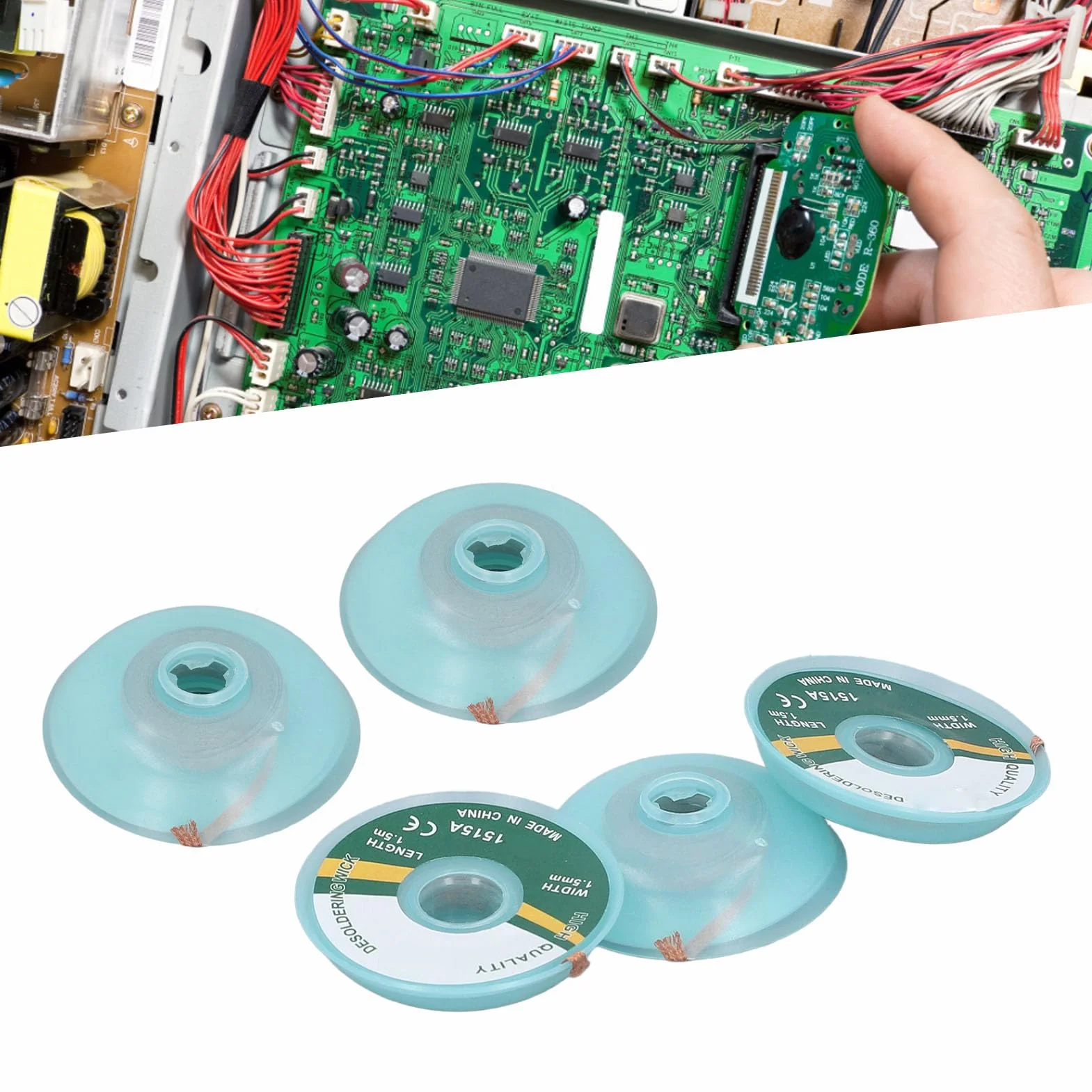 Solder Wick Desoldering Braid No-Clean Flux 1.5mm x 1.5m 5PCS Alloy Copper Braided for PCB Repair