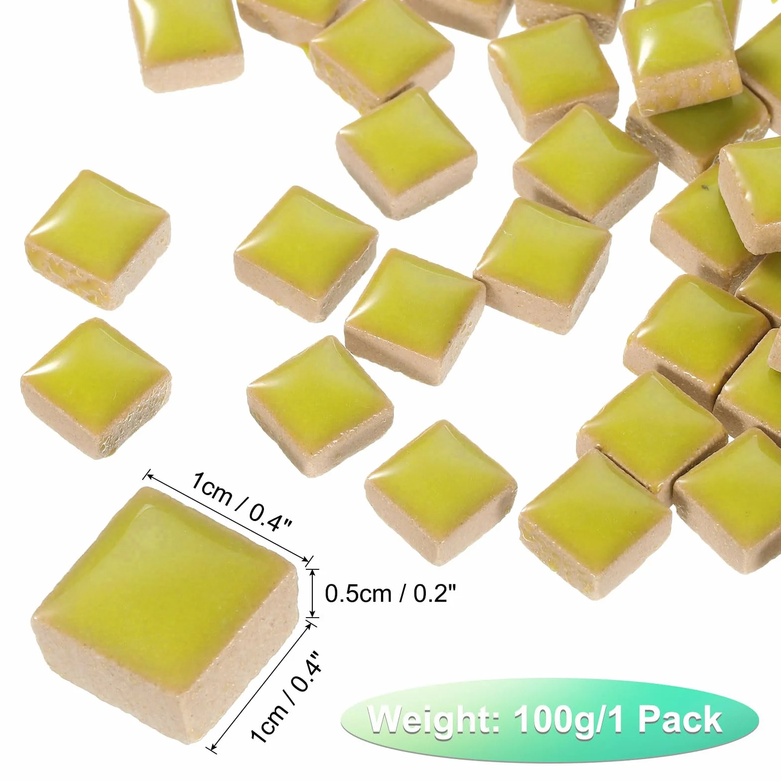 QUARKZMAN Kwadratowe płytki mozaikowe, 100 g, kolorowe płytki ceramiczne do majsterkowania, do dekoracji domu, rzemiosło, projekty DIY, 1 x 1 cm, jasnożółte