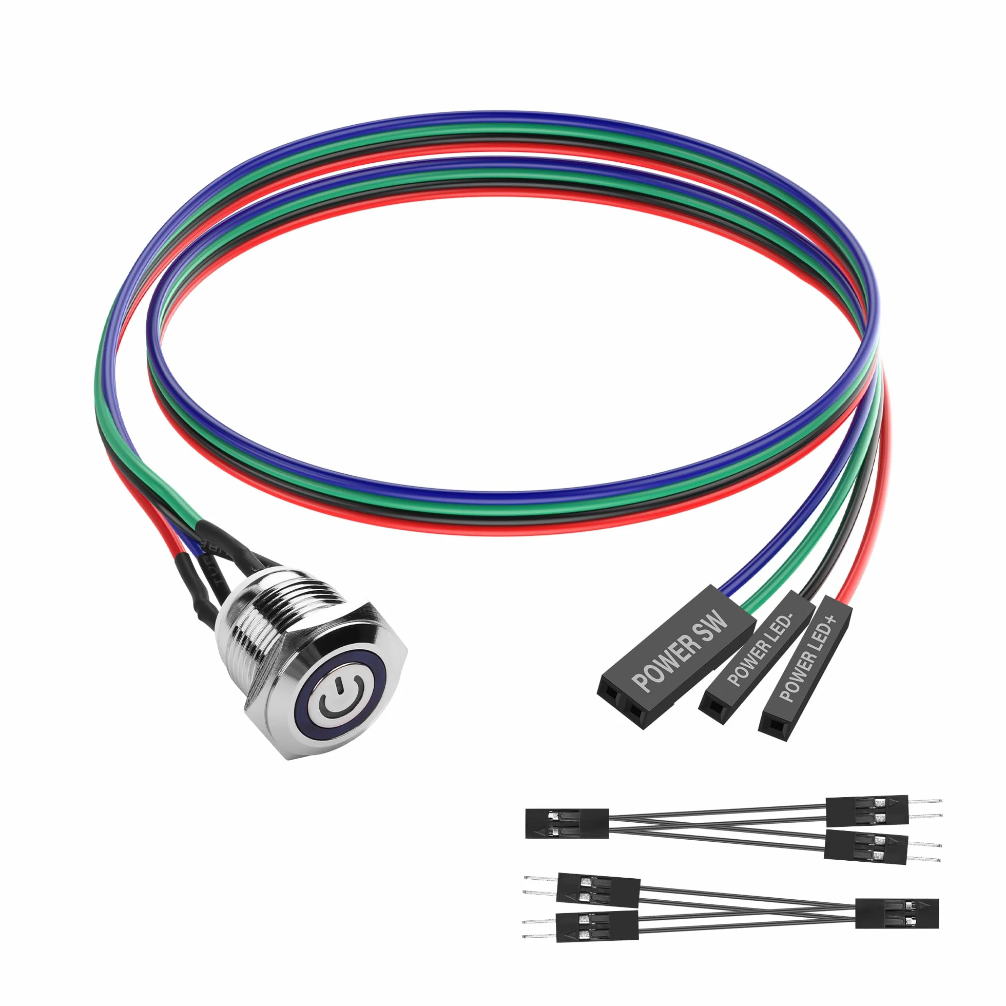 SinLoon Przełącznik komputerowy DIY przycisk zasilania 16 mm LED PC przełącznik zasilania z rozdzielaczem 1 w 2 niklowany aluminiowy przycisk mechaniczny IP67 wodoodporny (niebieskie podświetlenie