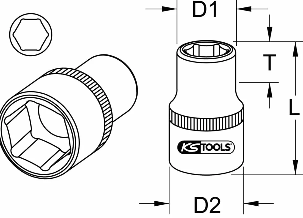 KS Tools 911.1693 nasadka nasadowa 911.1693 sześciokątna nasadka nasadowa, 115 mm, wersja krótka, powłoka chromowo-wanadowa, satynowana