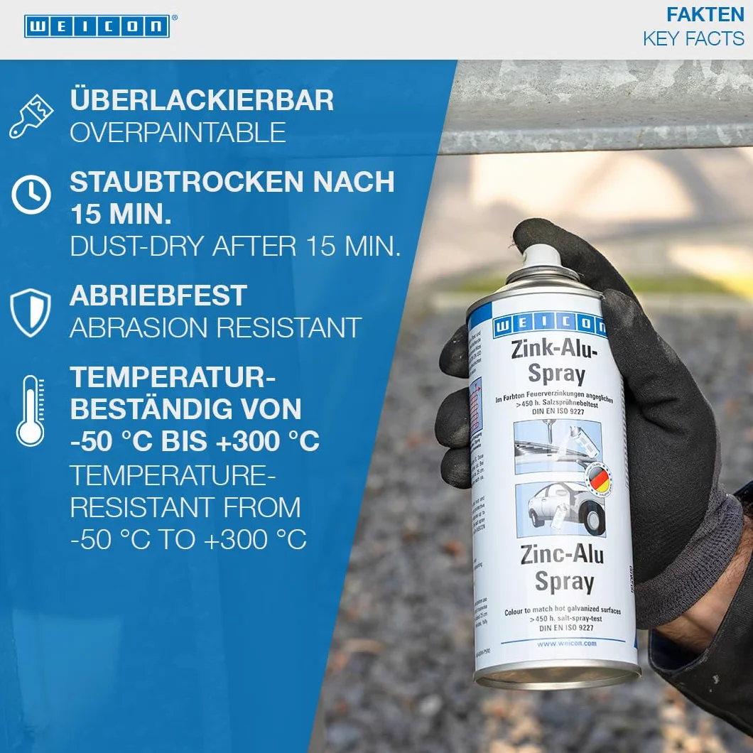 WEICON Spray cynkowo‑aluminiowy 400 ml, ochrona antykorozyjna metali, kolor: świeże cynkowanie ogniowe