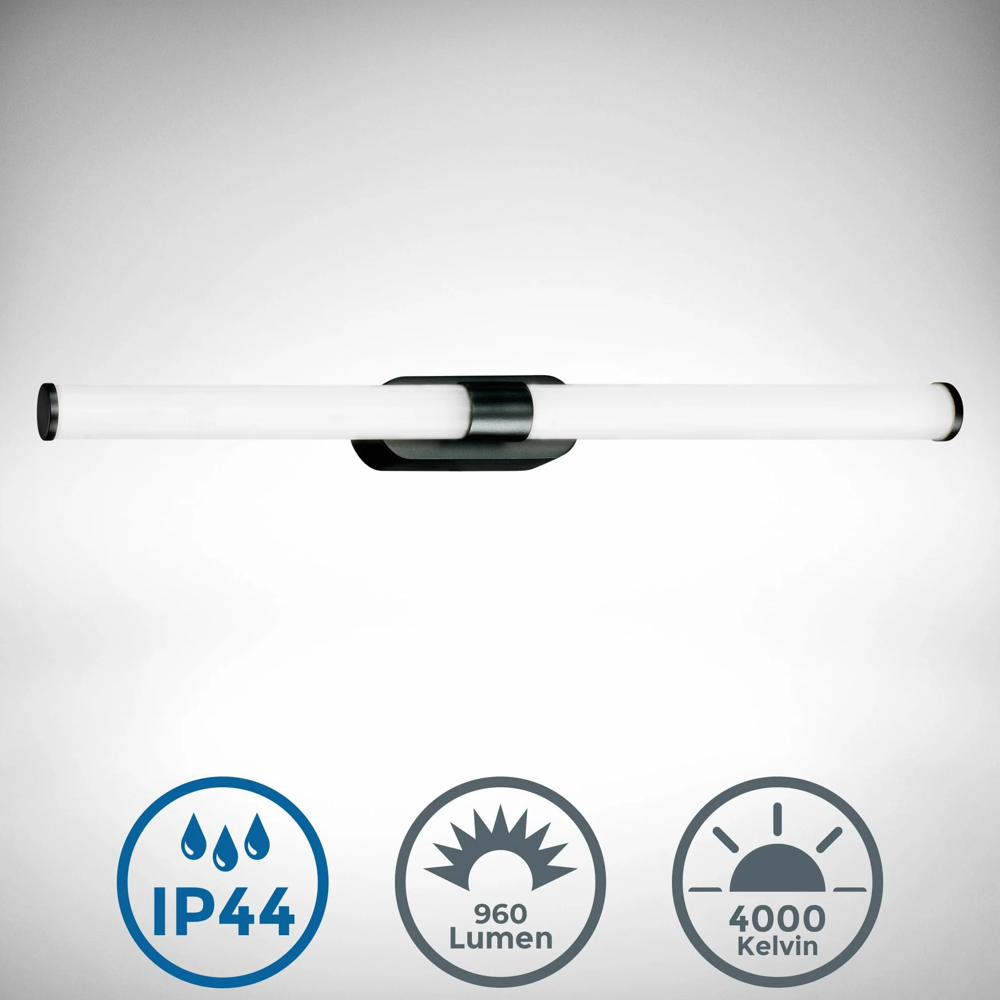 B.K.Licht - Lampa LED do lustra łazienkowego o neutralnej białej barwie światła, 55 cm, odporna na zachlapanie wodą IP44, lampa nad lustro do łazienki, lampa ścienna LED, 9 W, czarna