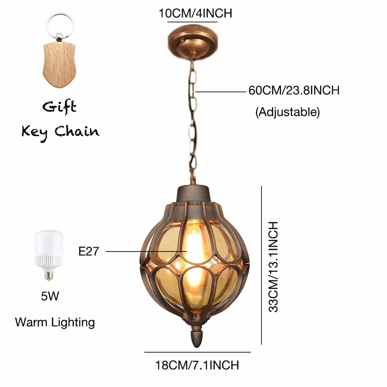 LIUNAIN Vintage lampa wisząca na zewnątrz, wodoszczelna lampa sufitowa, przemysłowa, aluminium, szkło, żyrandol wiszący, oświetlenie na werandę, korytarz, wille, podwórko, do wnętrz, E27