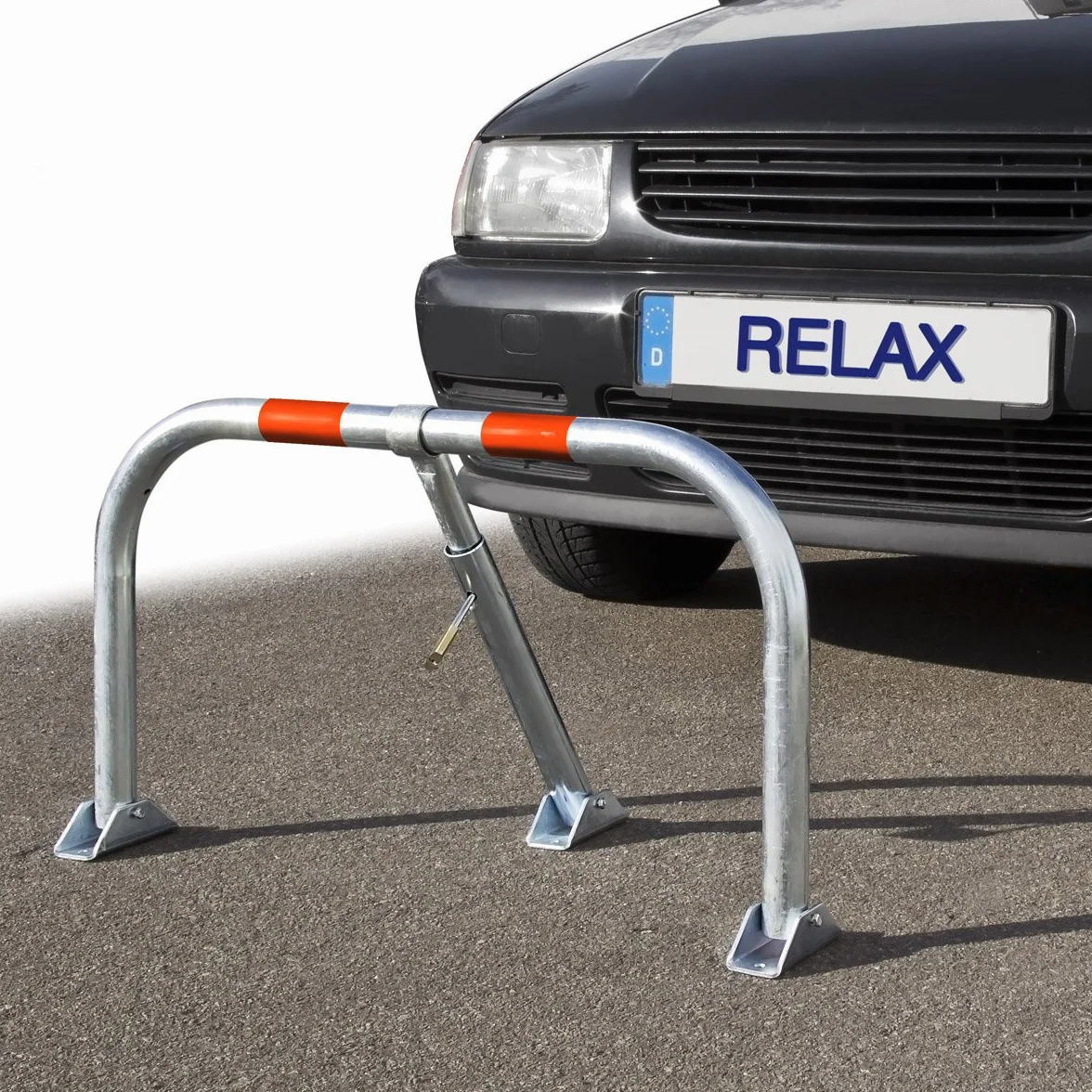 Relaxdays Składana bariera parkingowa 76 x 32 x 45 cm z kluczami czerwonymi paskami ostrzegawczymi srebrna