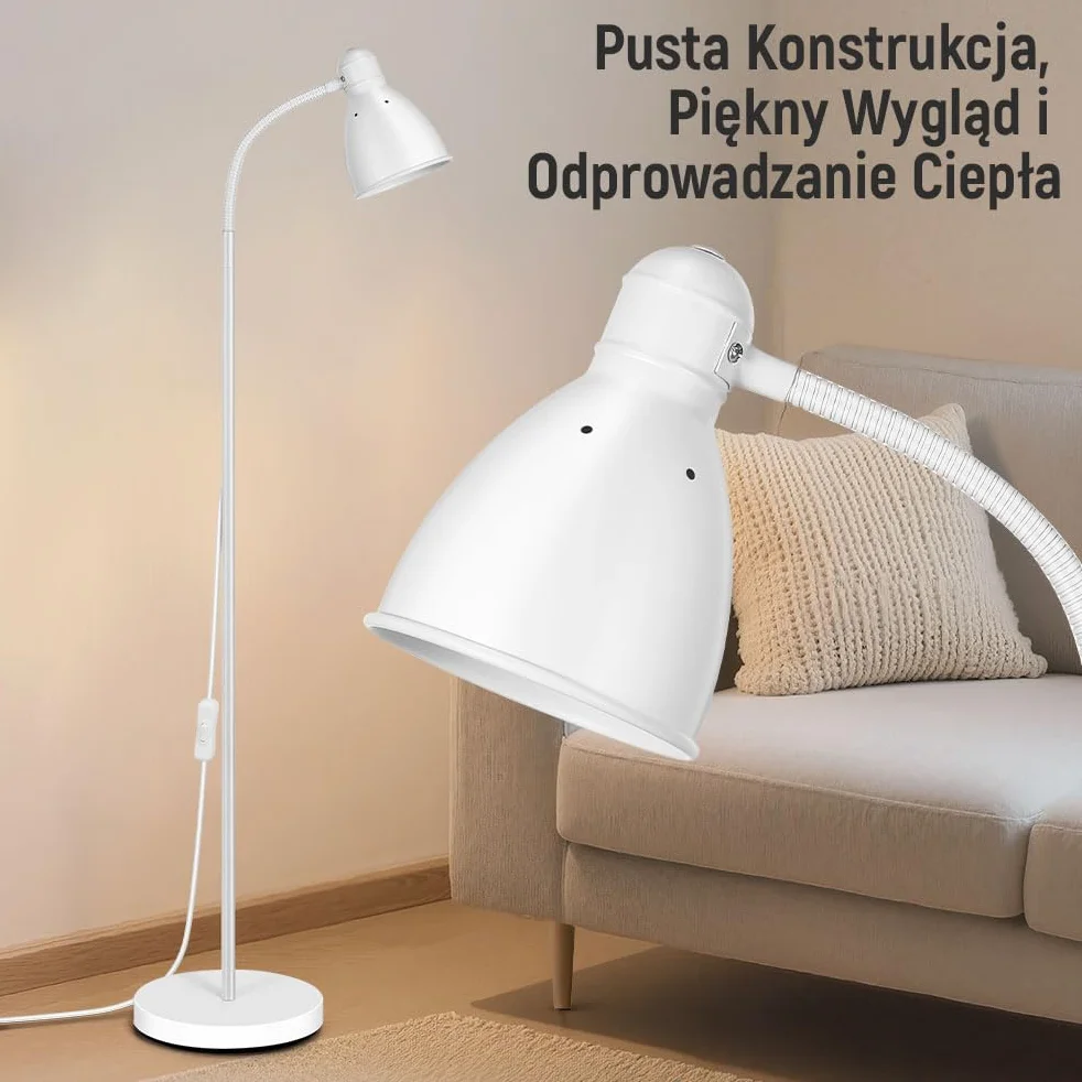 OUSFOT Lampa Podłogowa 146cm E27 40W Biała Regulowana