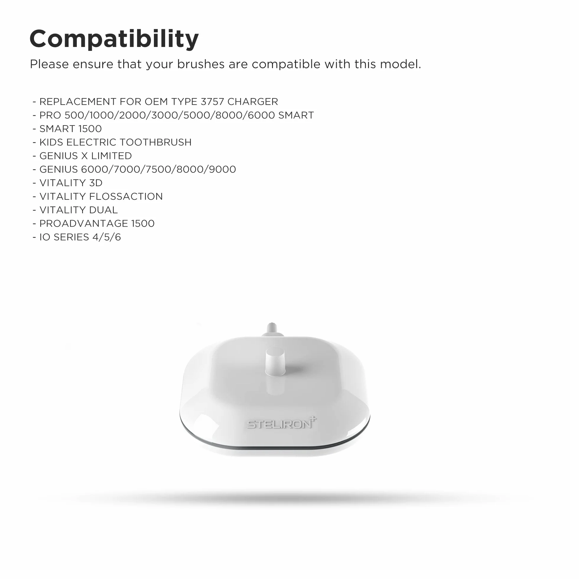 Galvanox Elektryczna ładowarka do szczoteczek do zębów - kompatybilna ze szczoteczkami do zębów Braun ORAL-B, model zastępczy 3757 - zasilanie USB, bez wtyczki adaptera brytyjskiego (biała)