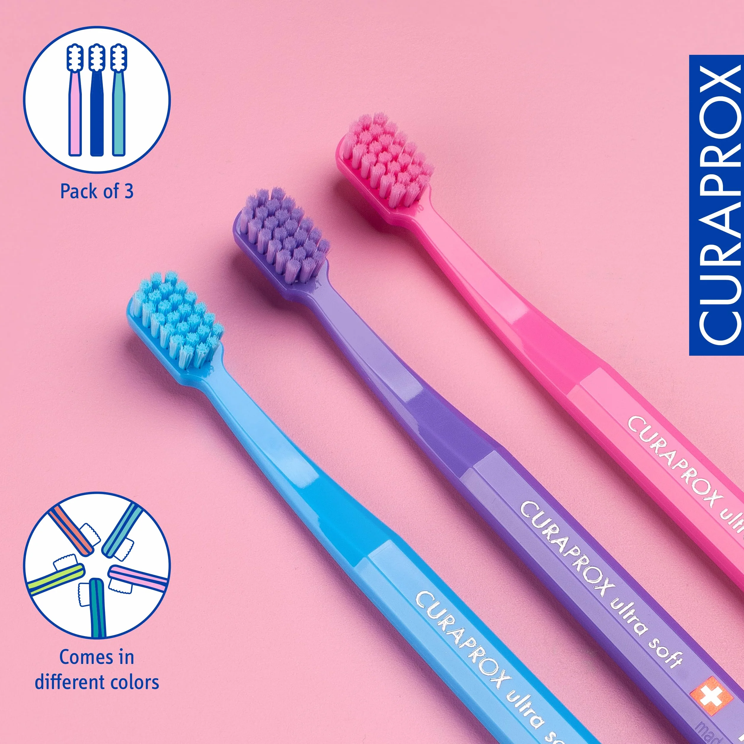 Curaprox Szczoteczka Do Zębów Dla Dzieci, Blister Trzypakowy, Międzynarodowy (losowy) / Made in Switzerland