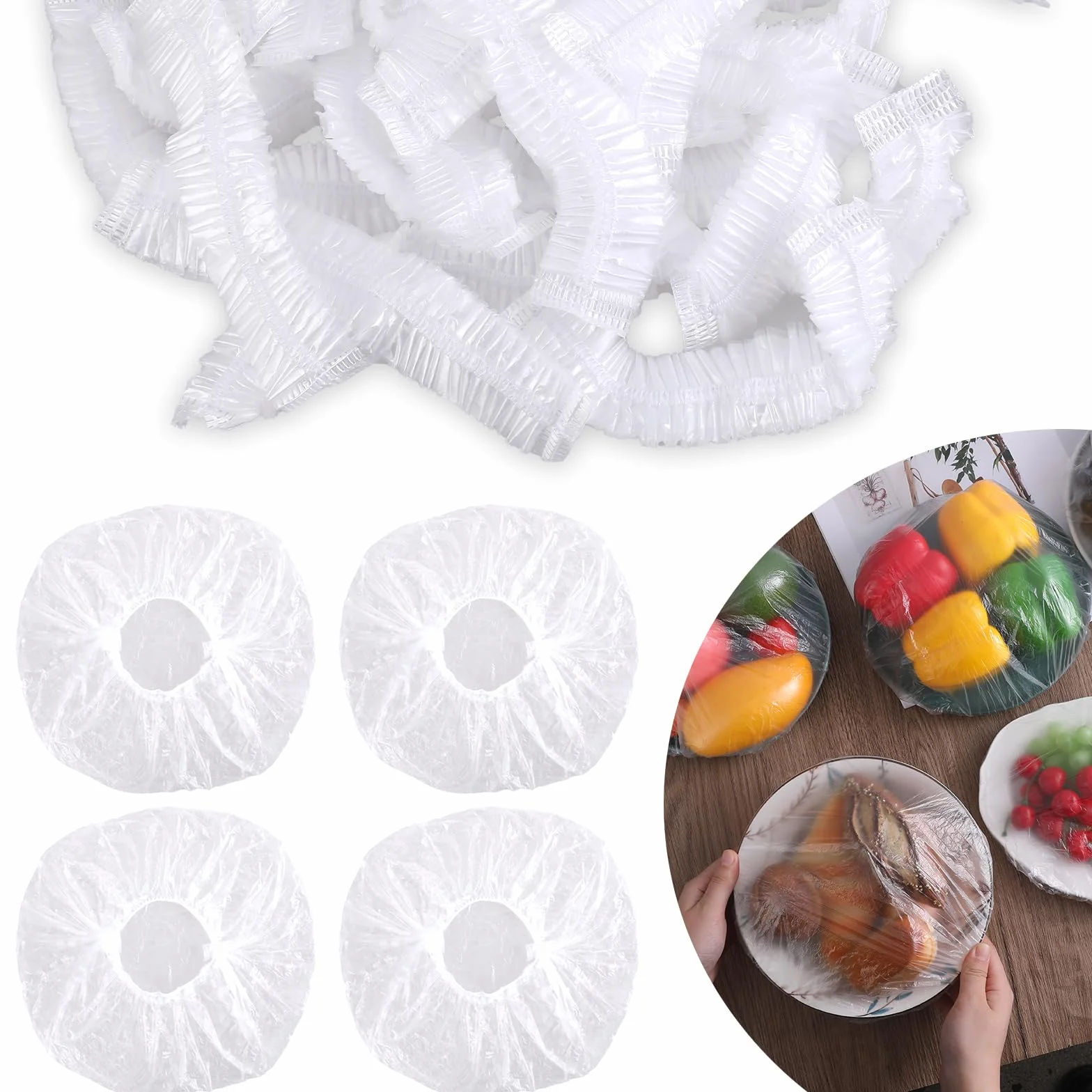 Giantree 100 sztuk worków do przechowywania żywności, wielokrotnego użytku, folia spożywcza z gumowym ściągaczem na resztki owoców, ochrona przed kurzem, worki spożywcze
