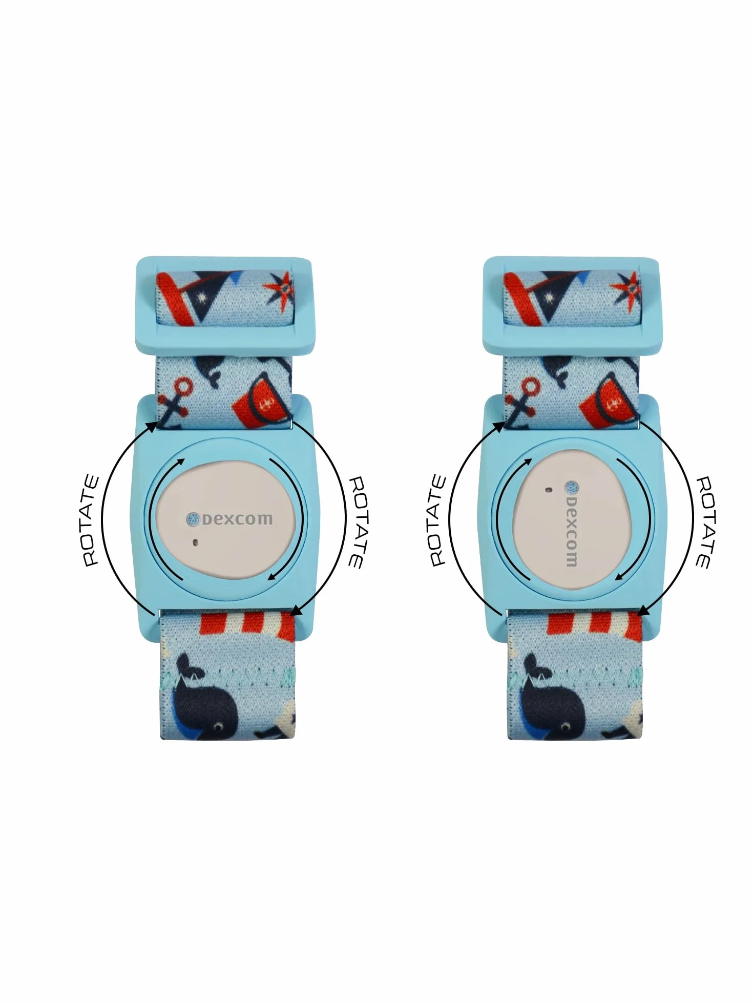 Dia-Style Kiddy Regulowana opaska dla dzieci Dexcom G7 Dexcom ONE+ Obrotowy wygodny miękki klips bezpieczna ochrona czujnika CGM kolorowe nadruki rozmiar XS 18-25 cm