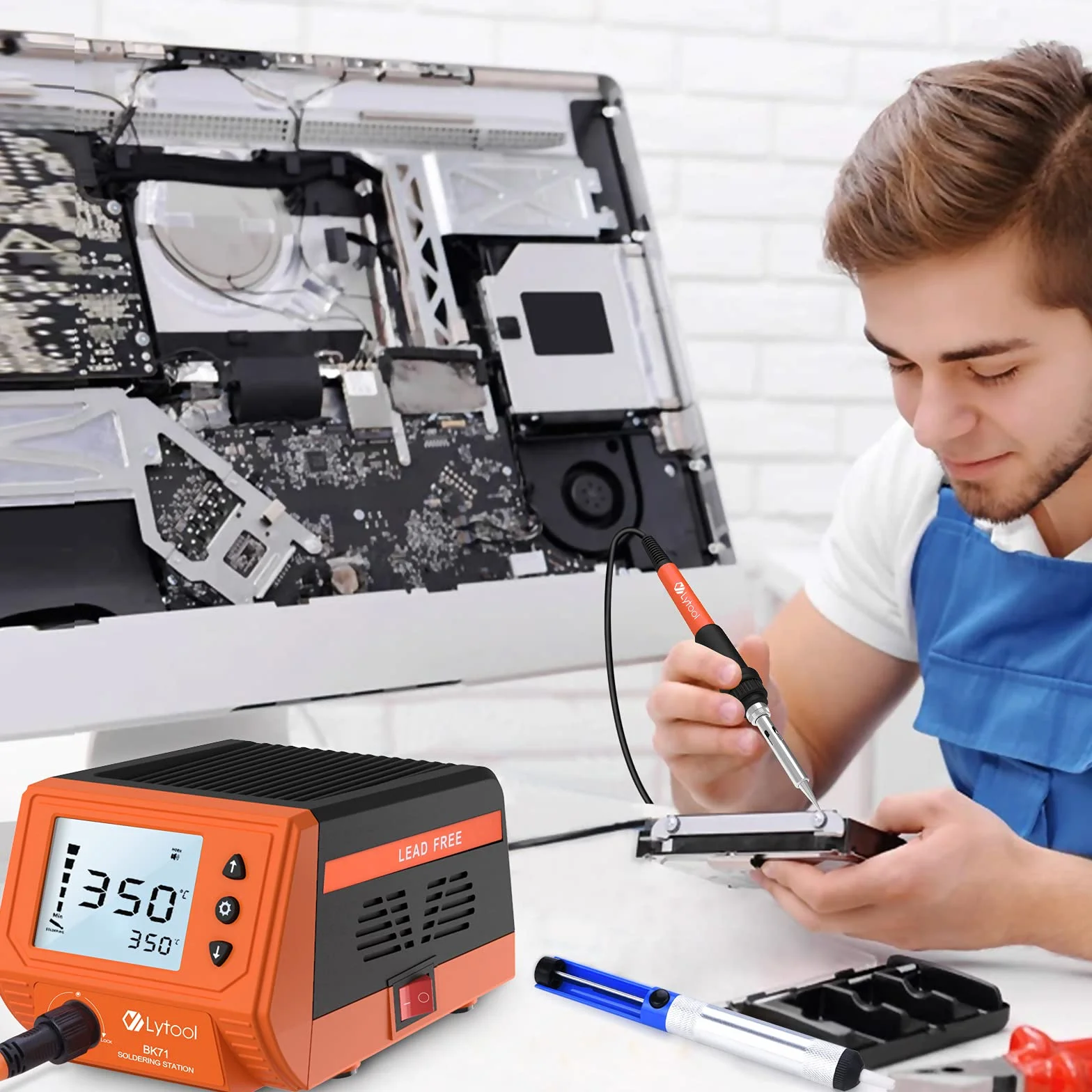 Lytool Stacja do Lutowania, Stacje Lutnicze z 3-calowym Wyświetlaczem LCD 60W Profesjonalne Cyfrowe, Zestaw Narzędzi Naprawczych z Regulacją Temperatury 180℃～480℃ z Końcówkami Lutniczymi, Inteligentny