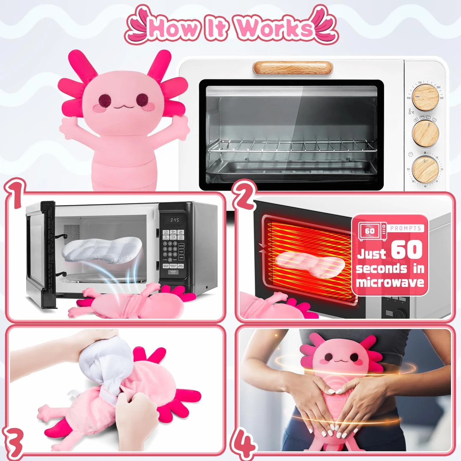 Podkładka grzewcza Axolotl do mikrofalówki na ból miesiączkowy, pleców, ramion, 39,9 cm
