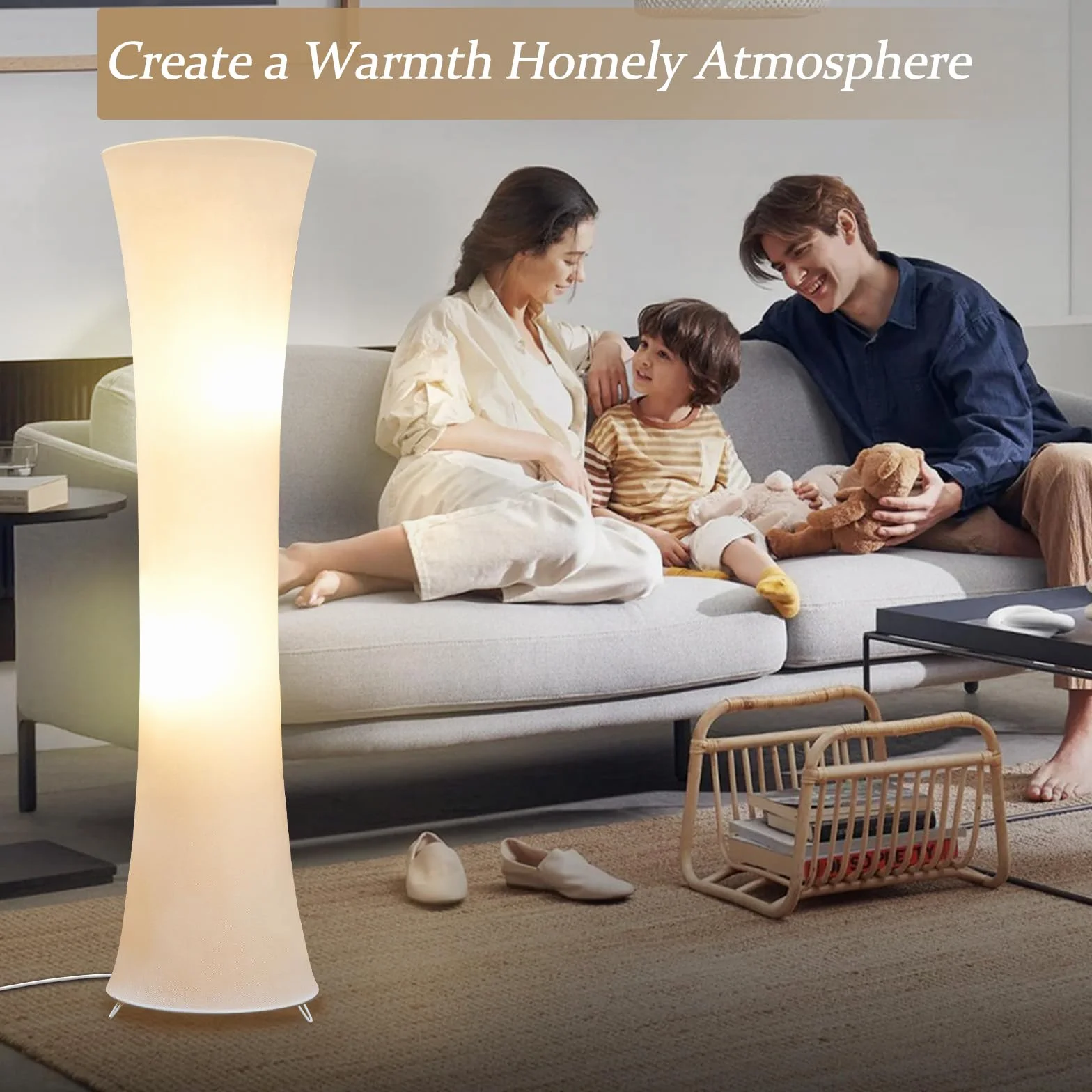 GyroVu Lampa stojąca LED, 46", 3-stopniowa temperatura barwowa LED, lampa stojąca kolumnowa do narożnika, do sypialni, biura i salonu – biały abażur z tkaniny, żarówki w zestawie