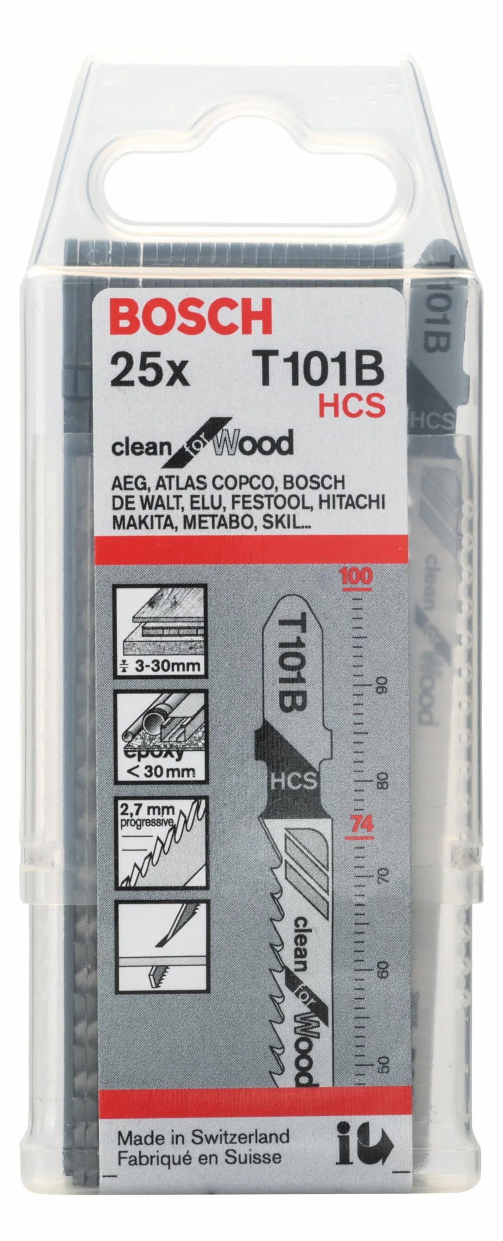 Bosch 25x Brzeszczot do wyrzynarek T 101 B Clean for Wood (do cięcia w drewnie, profesjonalne akcesoria do wyrzynarki)