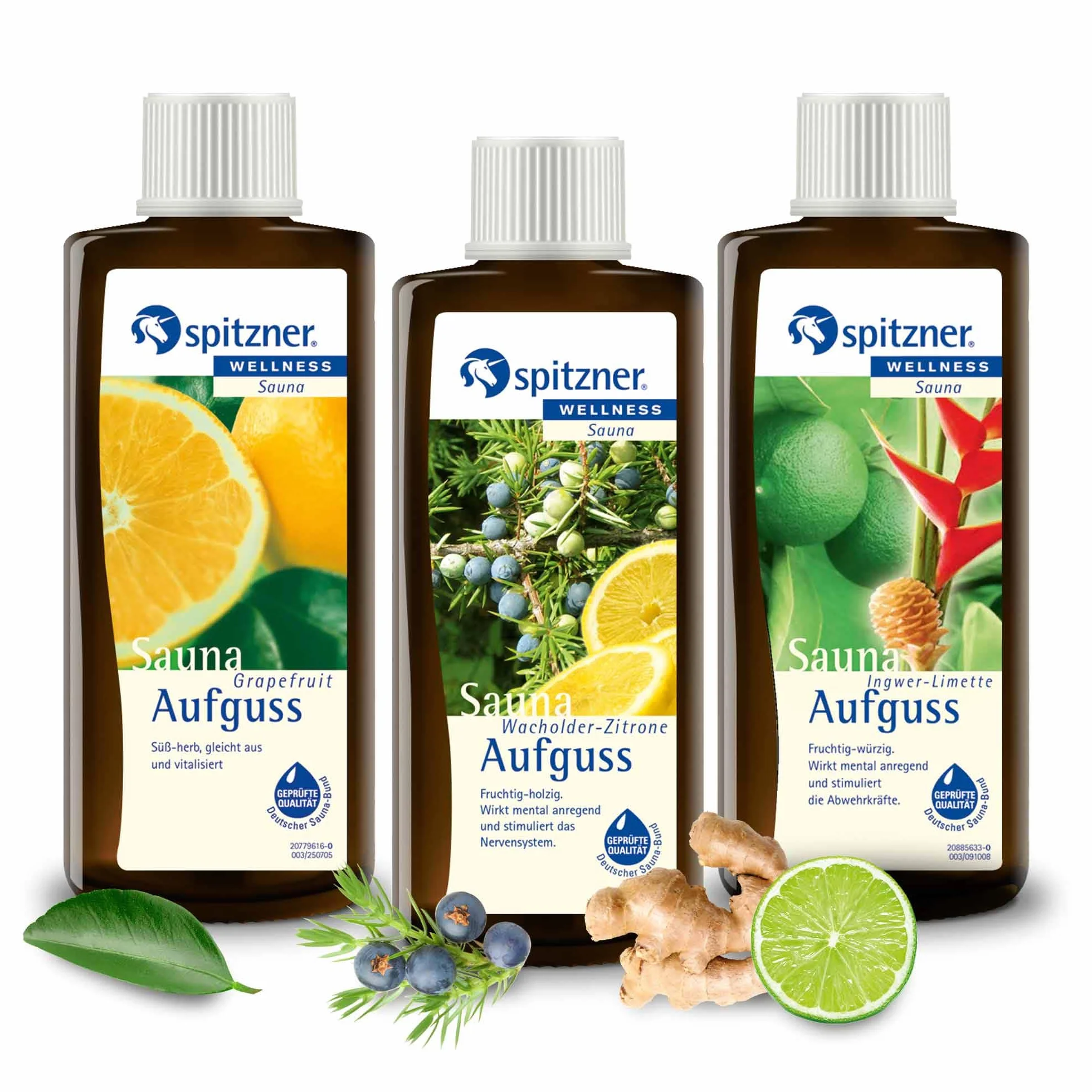 Spitzner Zestaw do zaparzania sauny Vital & Mocny (3 x 190 ml) – sauna, naturalny olejek do sauny o aromatycznym zapachu sauny grejpfruta, jałowca, limonka imbirowa