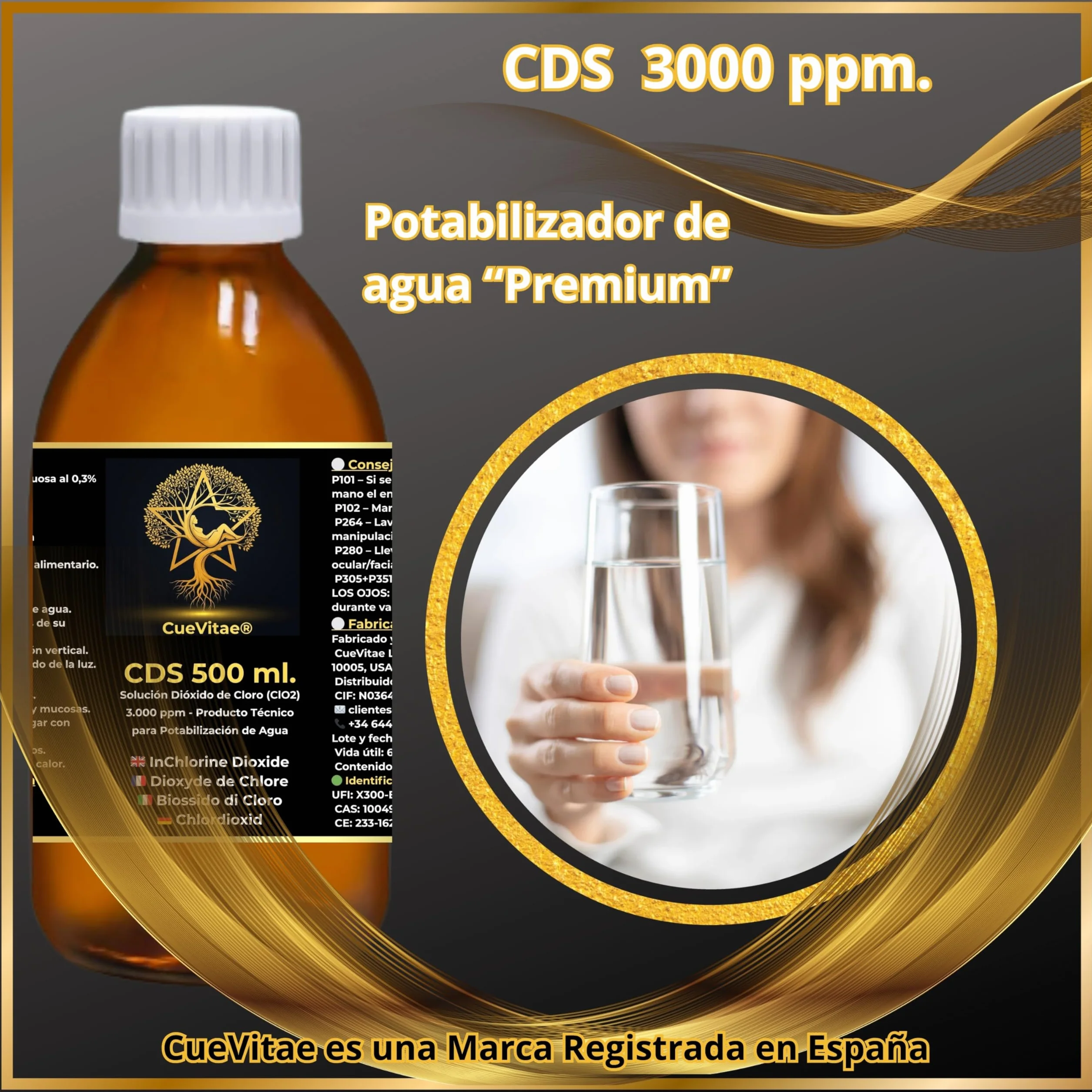 CDS 500 ml x 2 (dwutlenek chloru 3000 ppm / 0,3%) – bursztynowy szklany pojemnik ze strzykawką dozującą – ekskluzywne rozwiązanie do uzdatniania wody