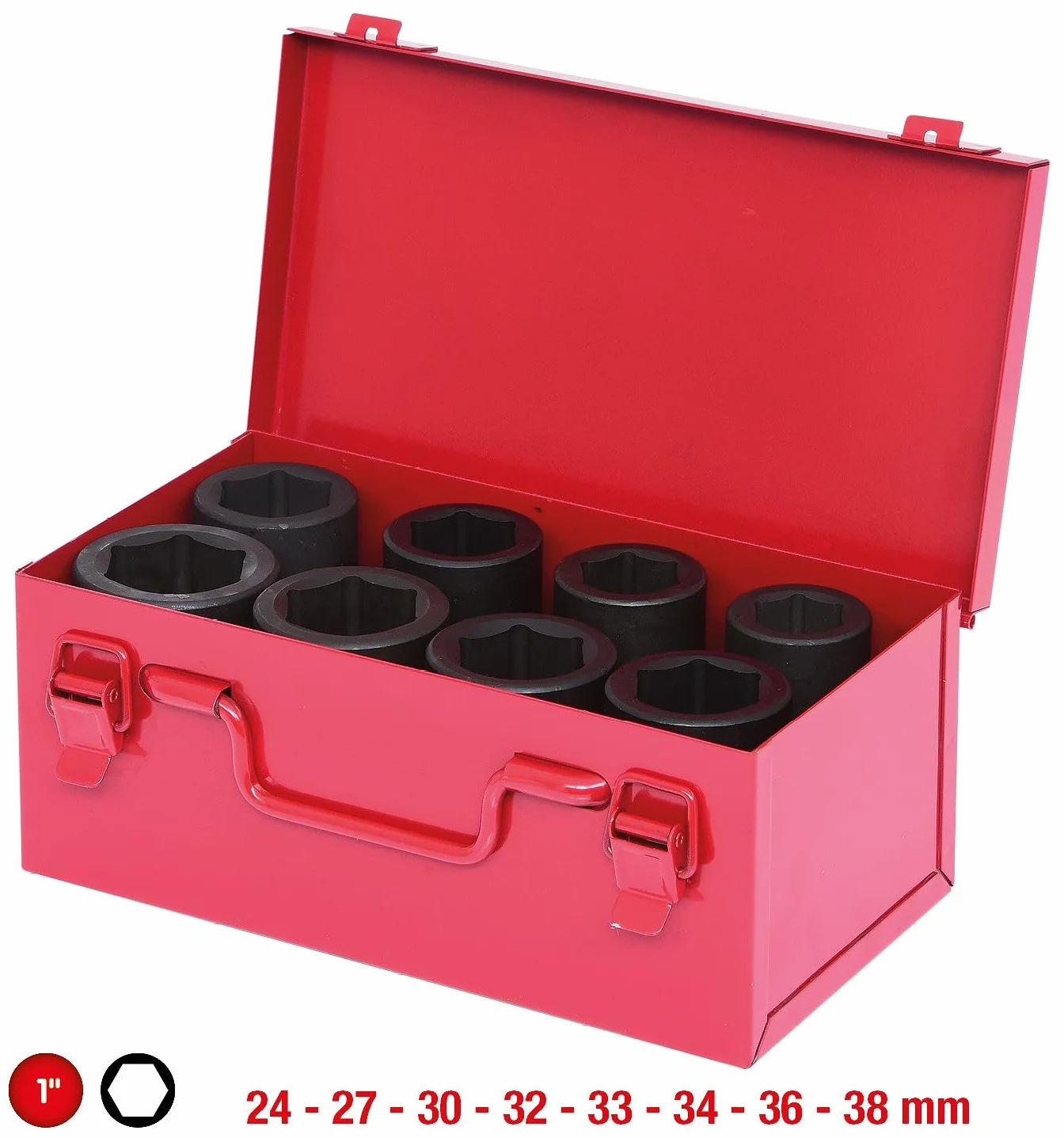 KS Tools 515.0308 1"Zestaw gniazd silowych szesciokatnych, dlugich 8-szt, 24-38mm