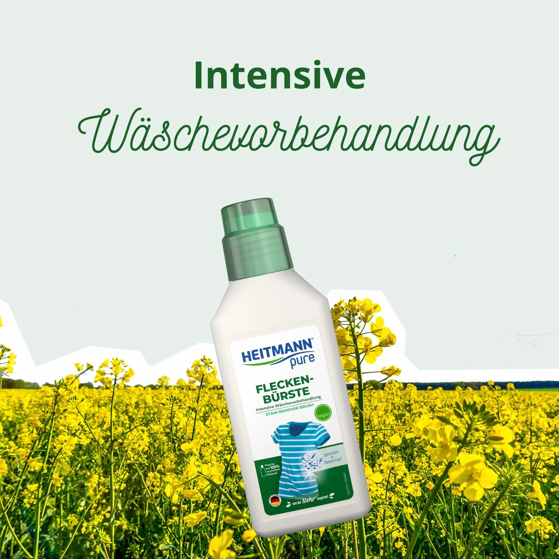 HEITMANN pure Szczotka do usuwania plam, wegański środek do usuwania plam z praktyczną głowicą szczotki, idealna do kołnierza i mankietów, 250 ml