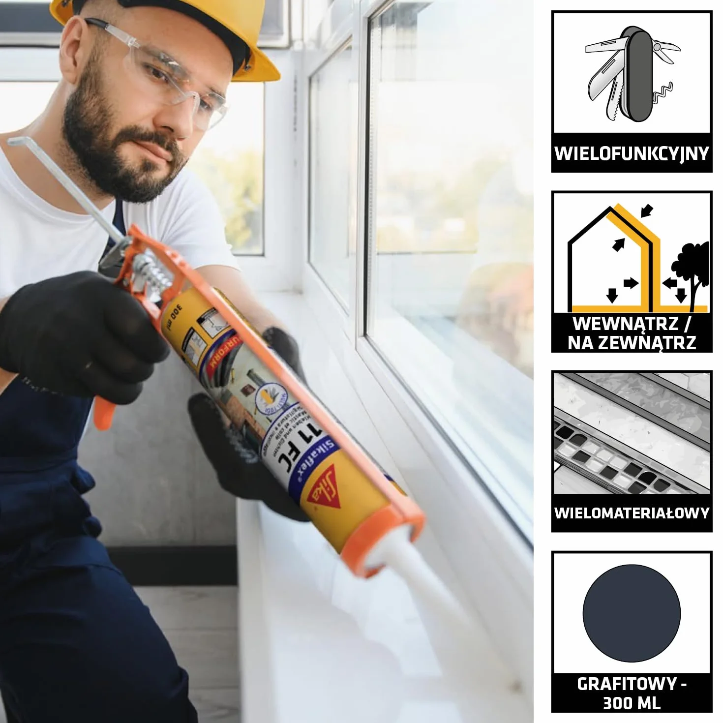 SIKA - Klej uszczelniacz - Sikaflex-11FC Purform - Grafitowy - 300ml | Uniwersalny klej i uszczelniacz - Do wnętrz i na zewnątrz - Przyczepność do wielu podłoży