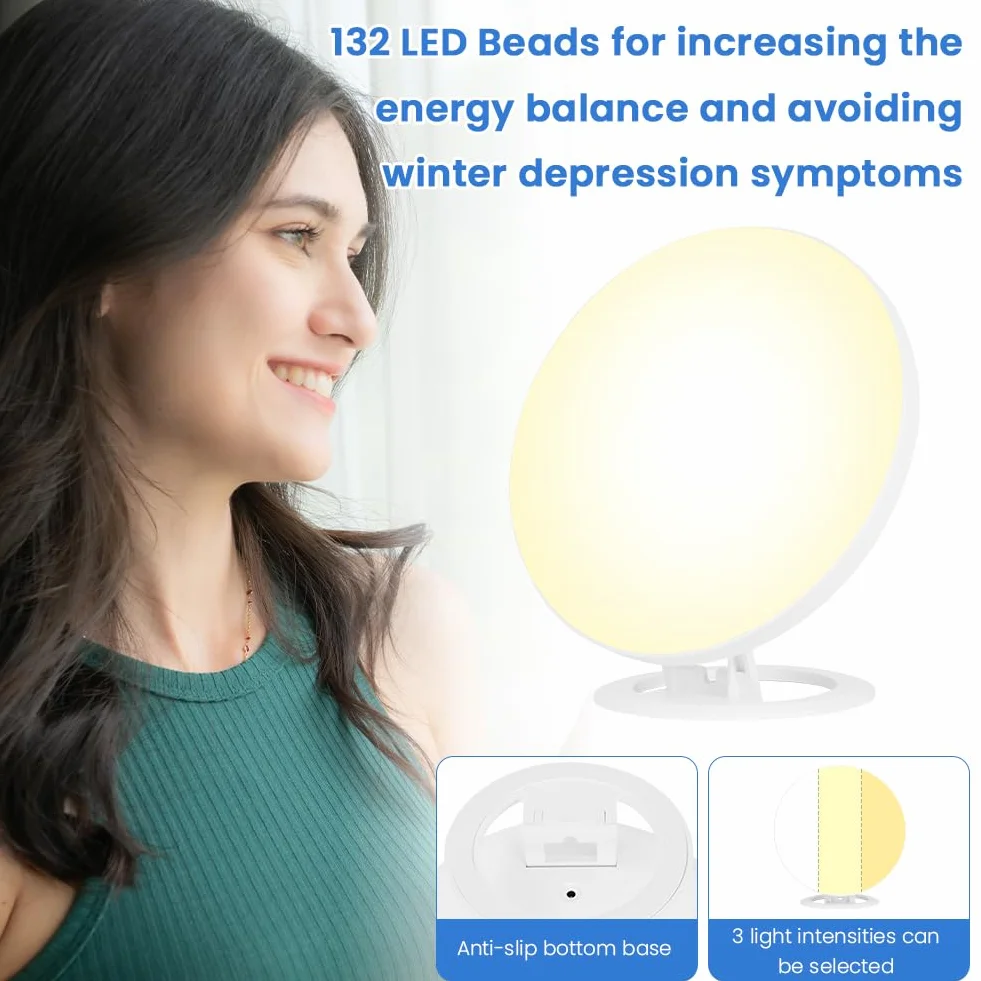 AOOWU Lampa do światła dziennego, lampa do terapii światłem 10000LUX-30000LUX, kompaktowa lampa solarna bez Uv z 3 temperaturami barwowymi 10 poziomów jasności ze składanym uchwytem do domu i biura