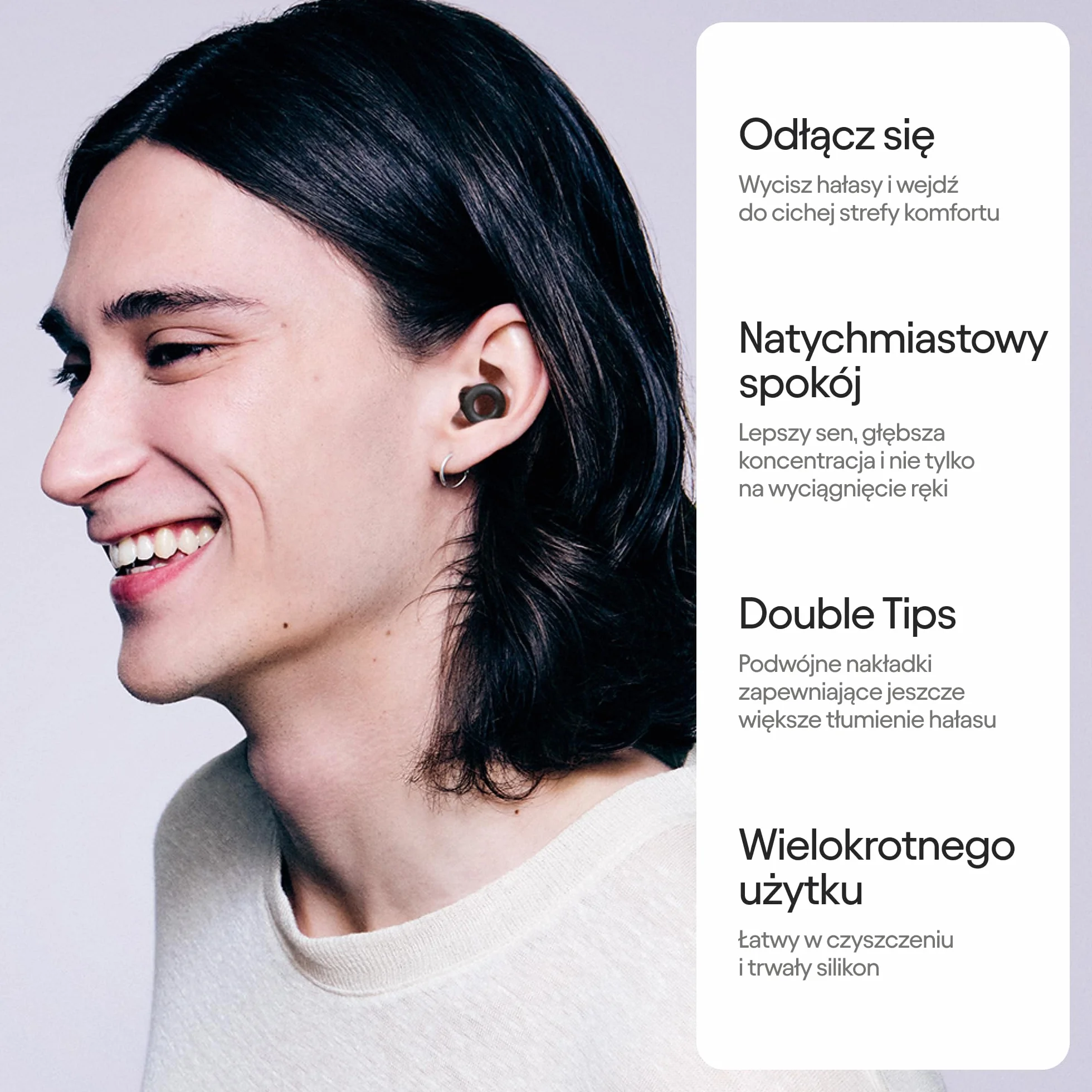 Loop Quiet 2 Plus z Double Tips – zatyczki do uszu tłumiące hałas 24 dB SNR