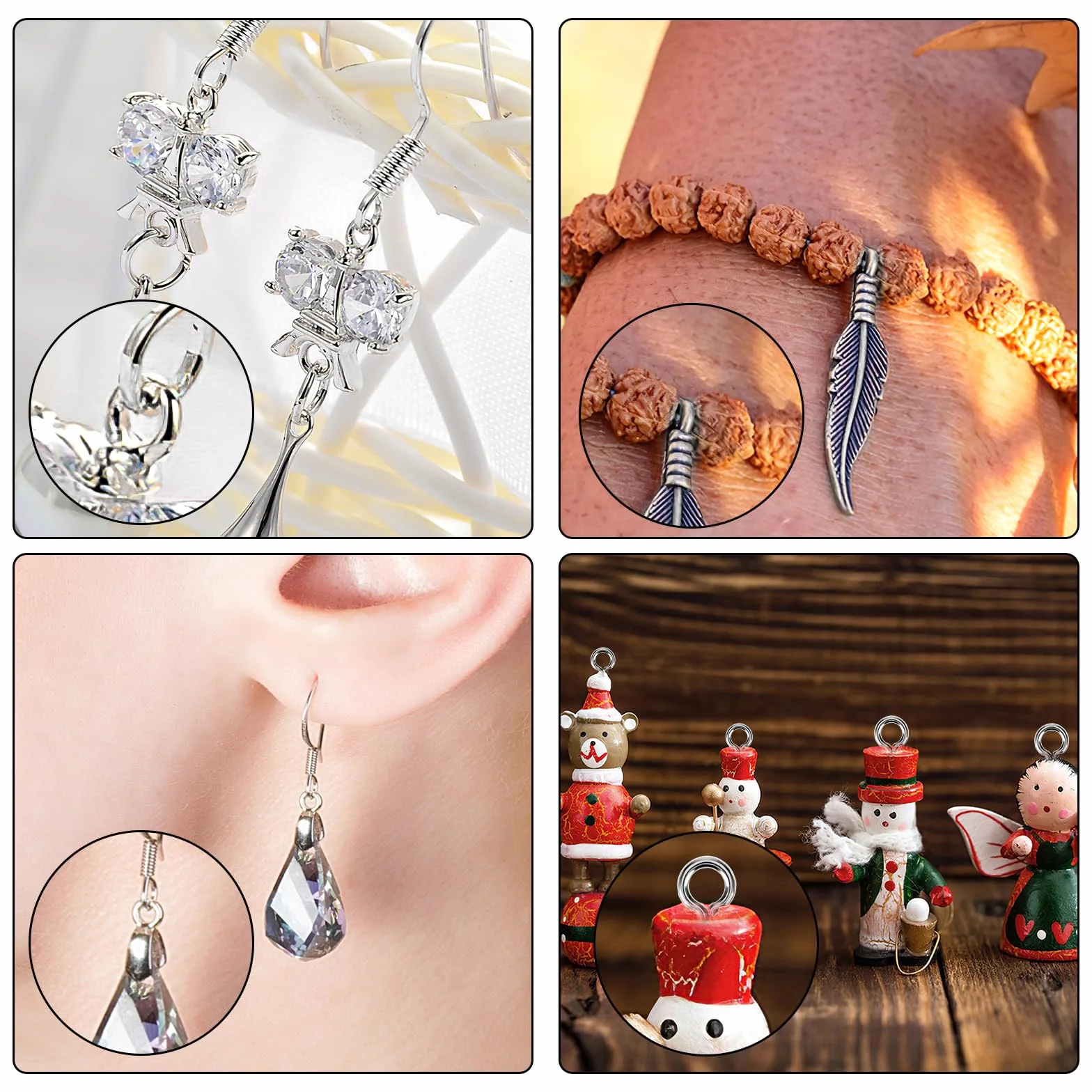 Amabro Małe oczka, mini śrubowe oczka, gwintowane metalowe oczka, oczkowe, oczkowe do produkcji biżuterii, wisiorki, koraliki, DIY, rzemiosło, 10 mm (srebrne)
