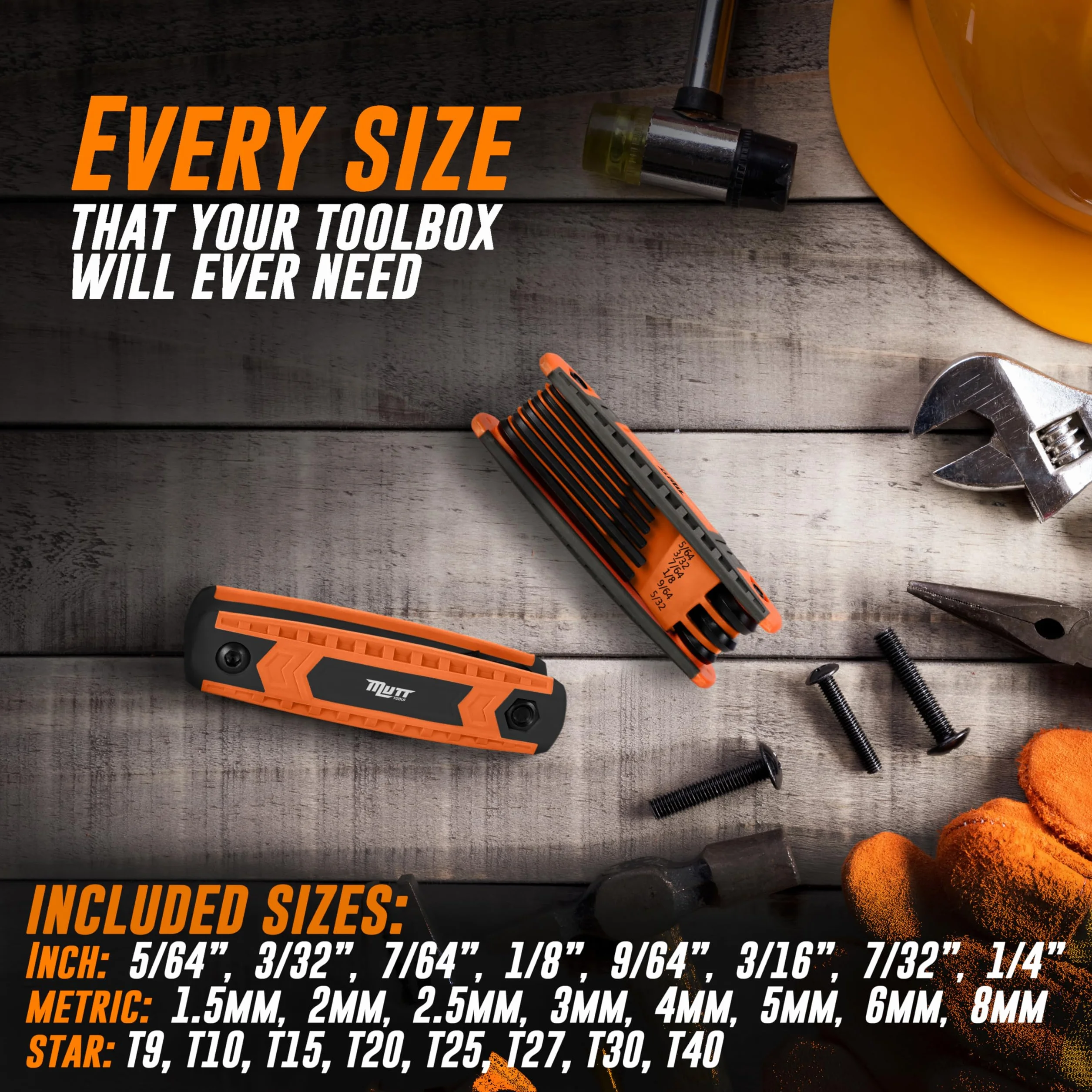 AMERICAN MUTT TOOLS 25 szt. składanych kluczy imbusowych i zestaw kluczy gwiaździstych, zawiera zestaw kluczy imbusowych Star, SAE i metryczny zestaw kluczy imbusowych, składany zestaw kluczy torx,