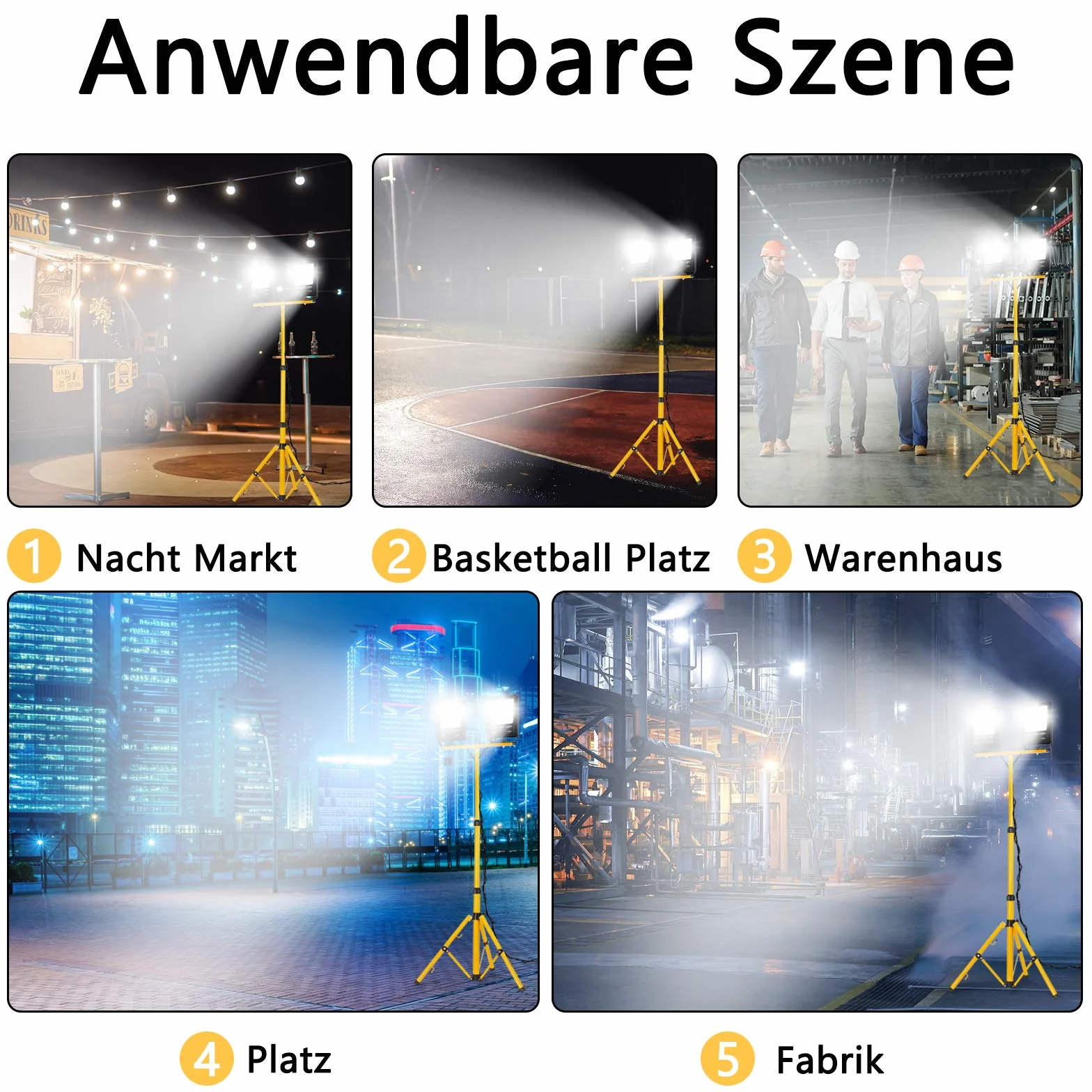 UISEBRT Reflektor LED 2 x 100 W, ciepła biel ze statywem, wodoodporna lampa robocza LED, IP66, do użytku wewnątrz i na zewnątrz, do garażu, ogrodu, na budowę (2 x 100 W zimna biel + statyw)