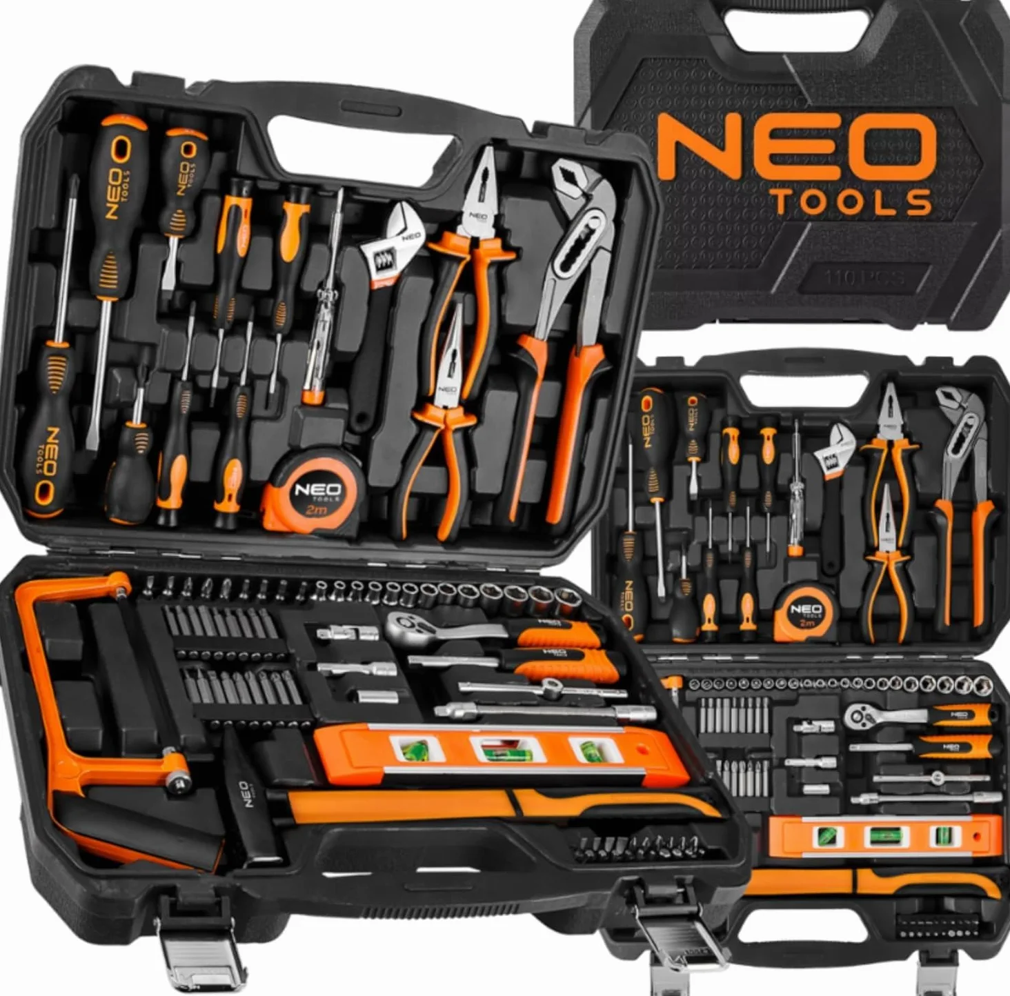 NEO TOOLS Zestaw Narzędzi dla Majsterkowicza, 88 Elementów w Wytrzymałej Walizce | Klucze Nasadowe 1/4", Imbus, Uchwyt | Kompletny Zestaw do Warsztatu, Garażu