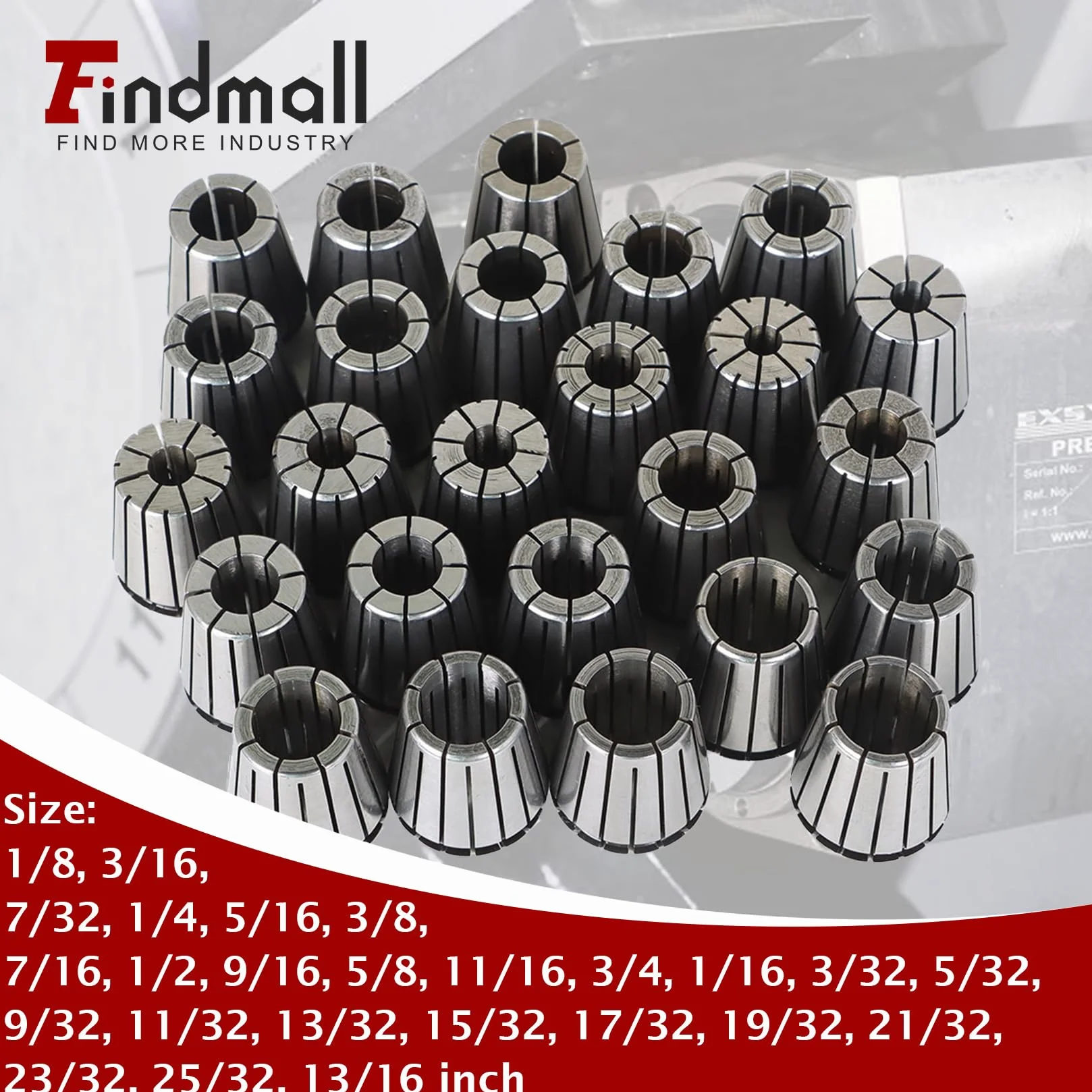 Zestaw tulei zaciskowych ER32 25 szt. Zestaw tulei zaciskowych ER32 ze sprężyną zaciskową, narzędzie do tokarki grawerującej CNC 1/16-13/16 cala, pasuje do maszyny grawerującej CNC i tokarki frezują