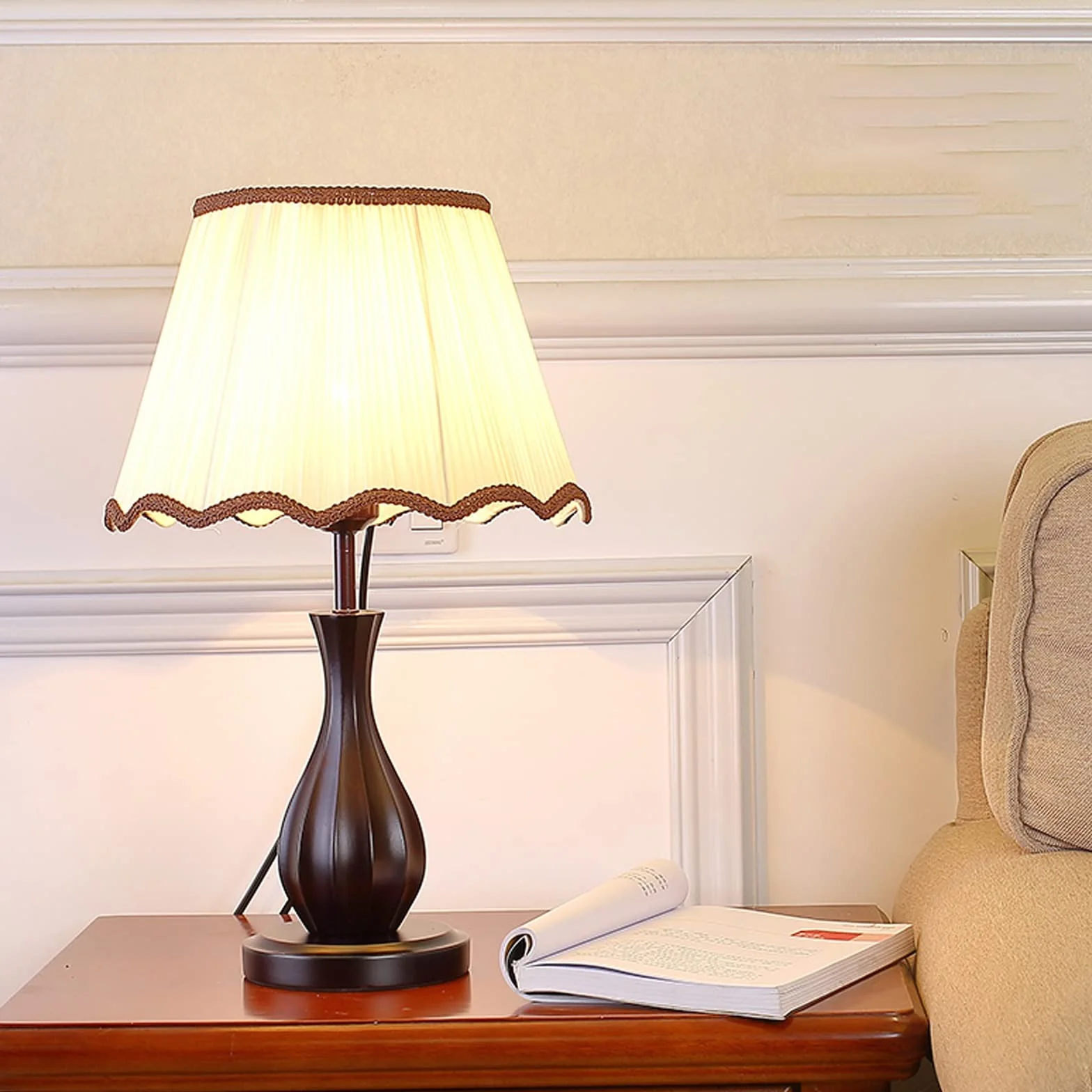 CCXXYGWJ na biurko Zwięzłe lampy stołowe Drewniane stoliki nocne Lampy z abażurem z tkaniny Retro Lampy nocne Lampy do domowego biura Kawiarnia Restauracja, 19-calowa lampka na biurko H na biurko