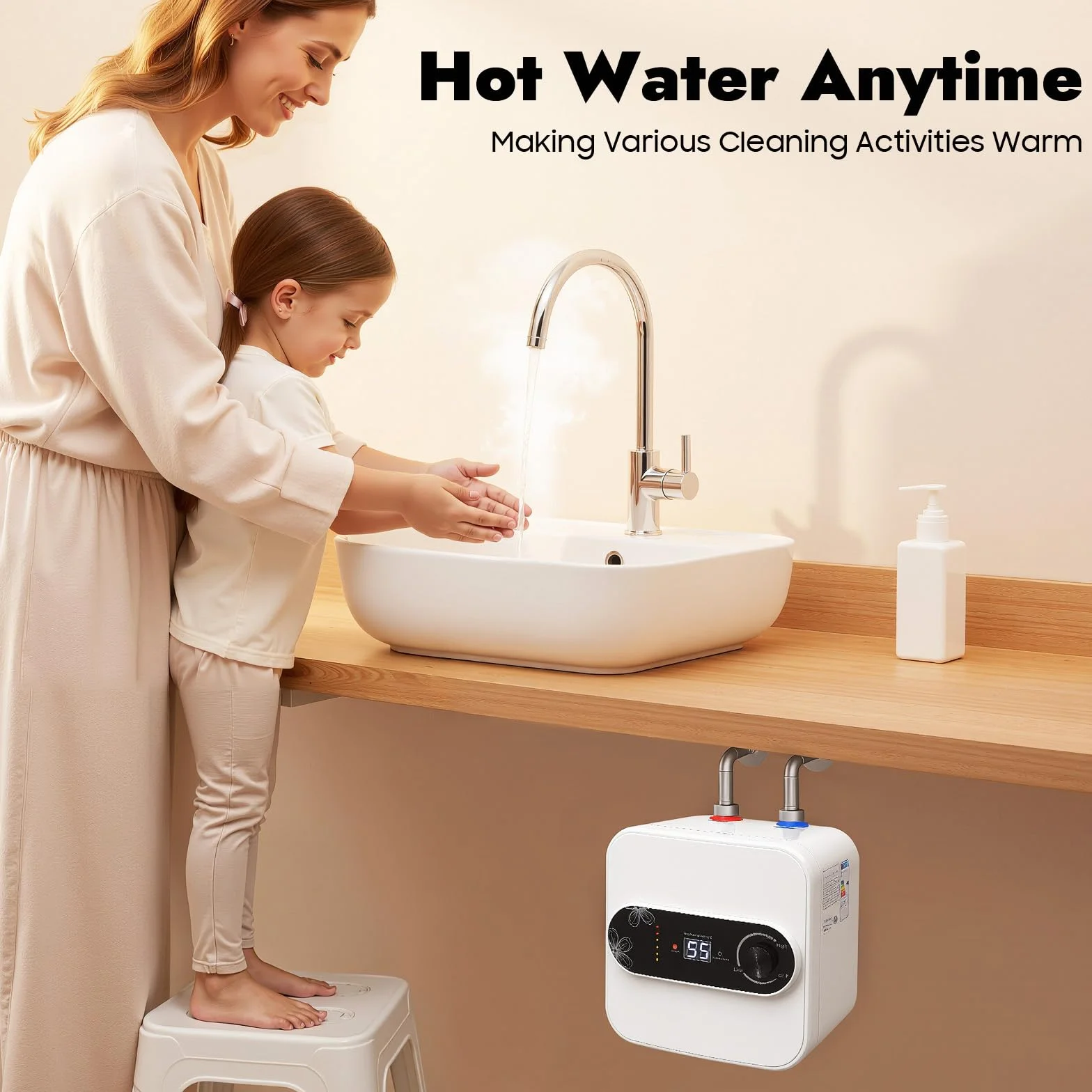 Podszafkowy bojler 8 l, 1500 W, 220 V, odporny na ciśnienie, mała pamięć, zbiornik ciepłej wody, mini podgrzewacz wody 30-65°C do umywalek, kuchni, łazienki