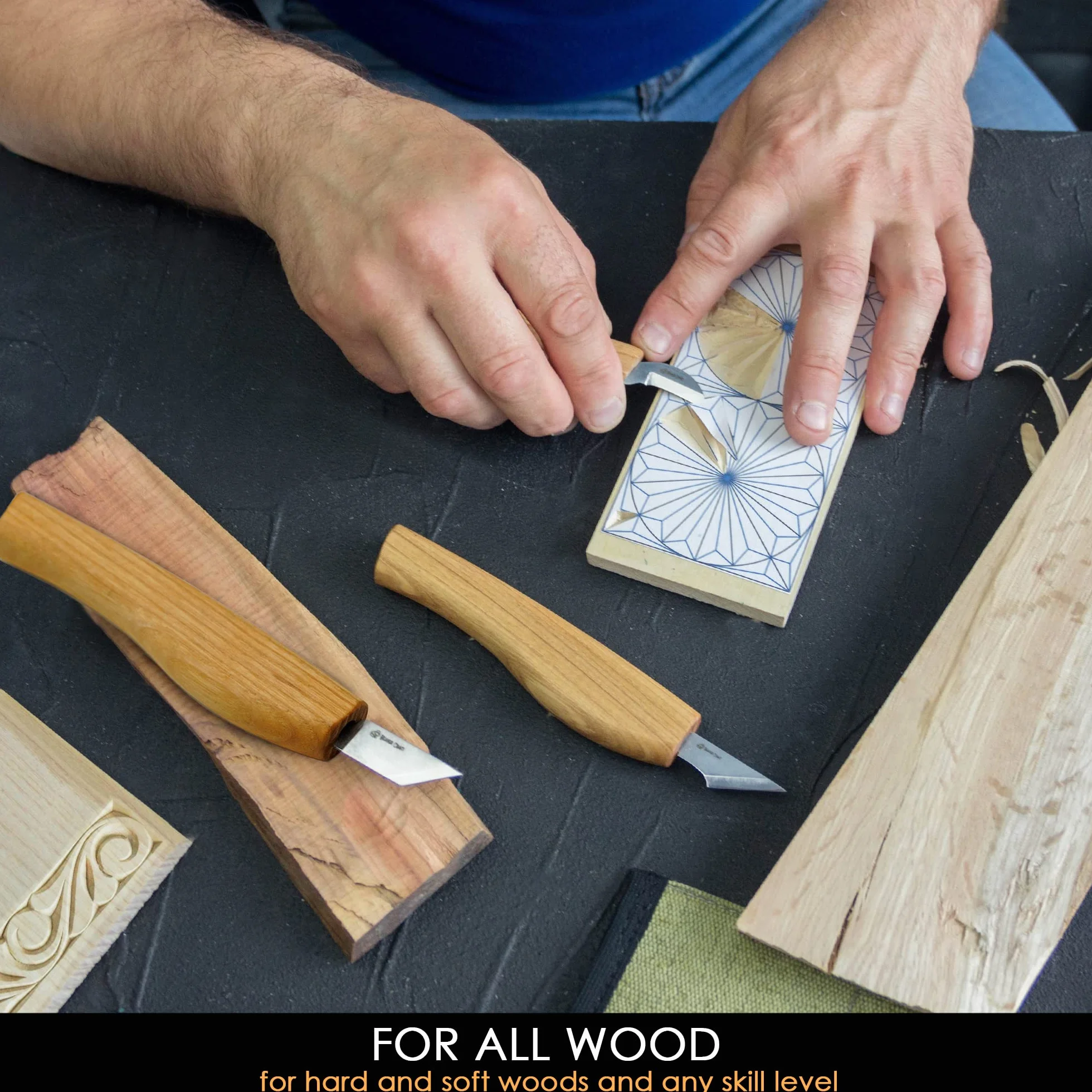 BeaverCraft Zestaw noży rzeźbionych w drewnie S55 – zestaw do Whittling dla początkujących z nożami ze szczegółowymi chipami i skórzanym paskiem, narzędzia Whittling, hobby dla mężczyzn